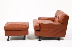Raro Sillón y Otomana Originales de Cuero de Marco Zanuso, Italia Años 60