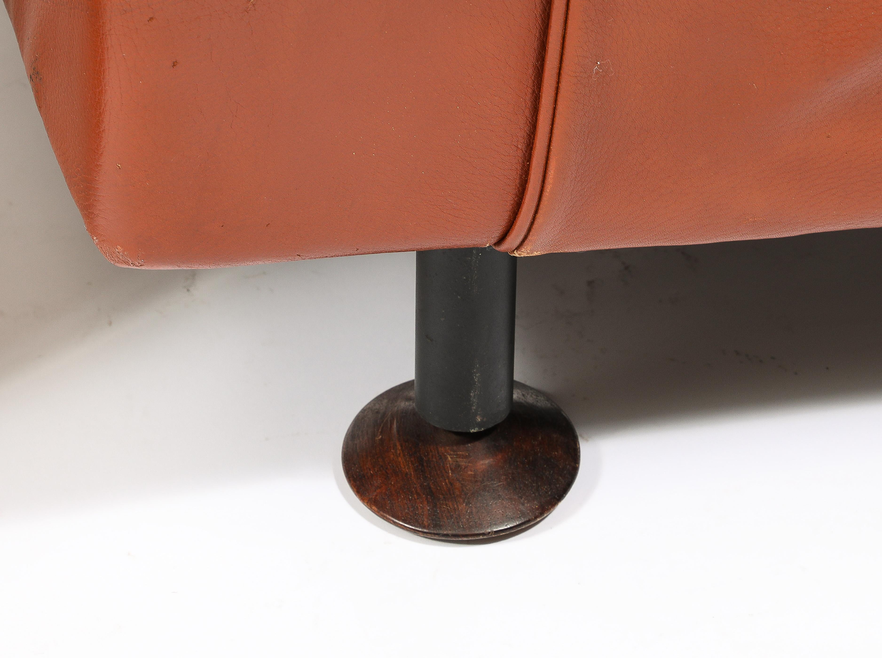 Italian Rare Original Leather Armchair & Ottoman by Marco Zanuso, Italy 1960's For Sale