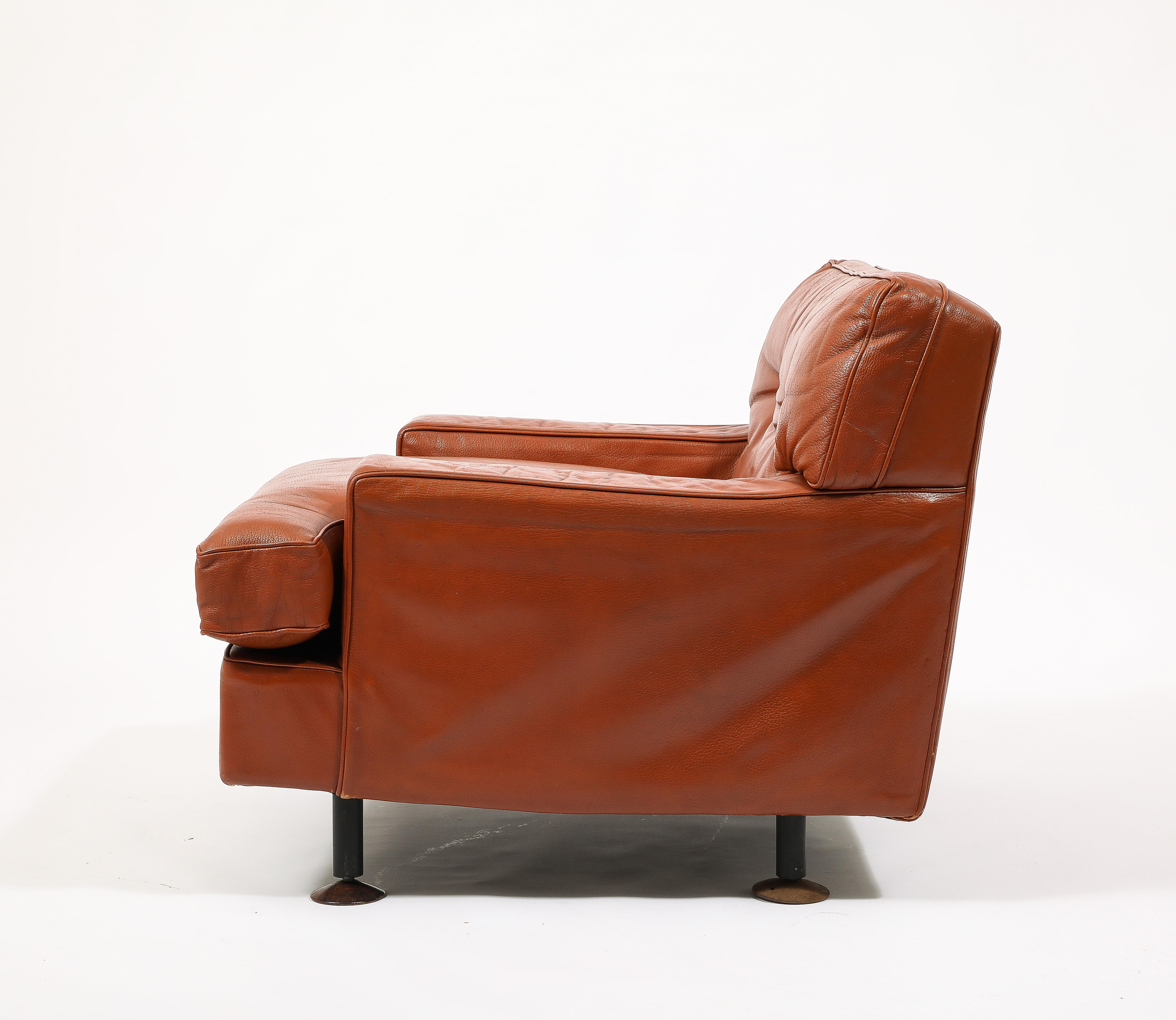 20th Century Rare Original Leather Armchair & Ottoman by Marco Zanuso, Italy 1960's For Sale