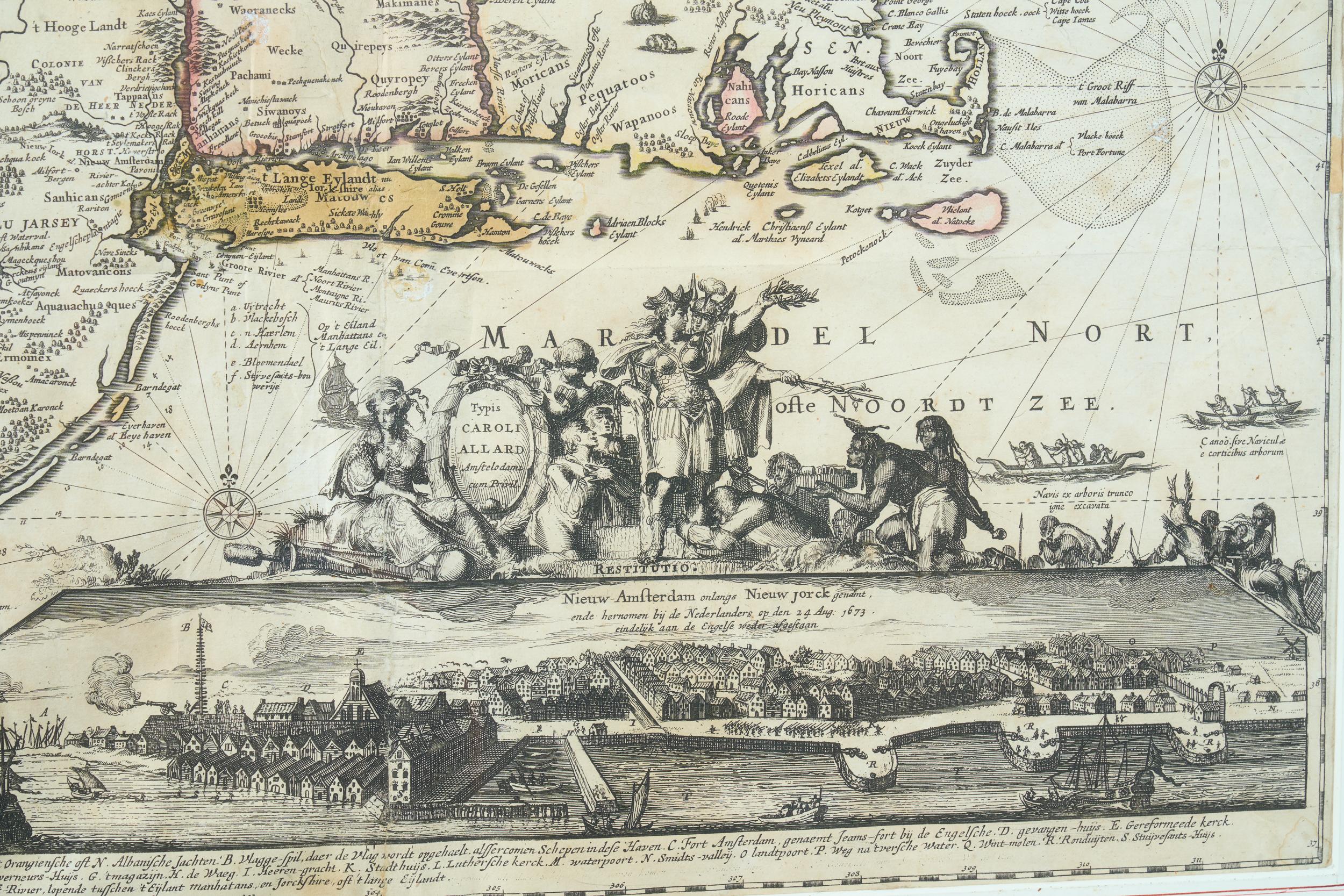 18th Century and Earlier Rare Original Map of New Amsterdam (New York) – “Restitutio”, ca. 1674 – For Sale