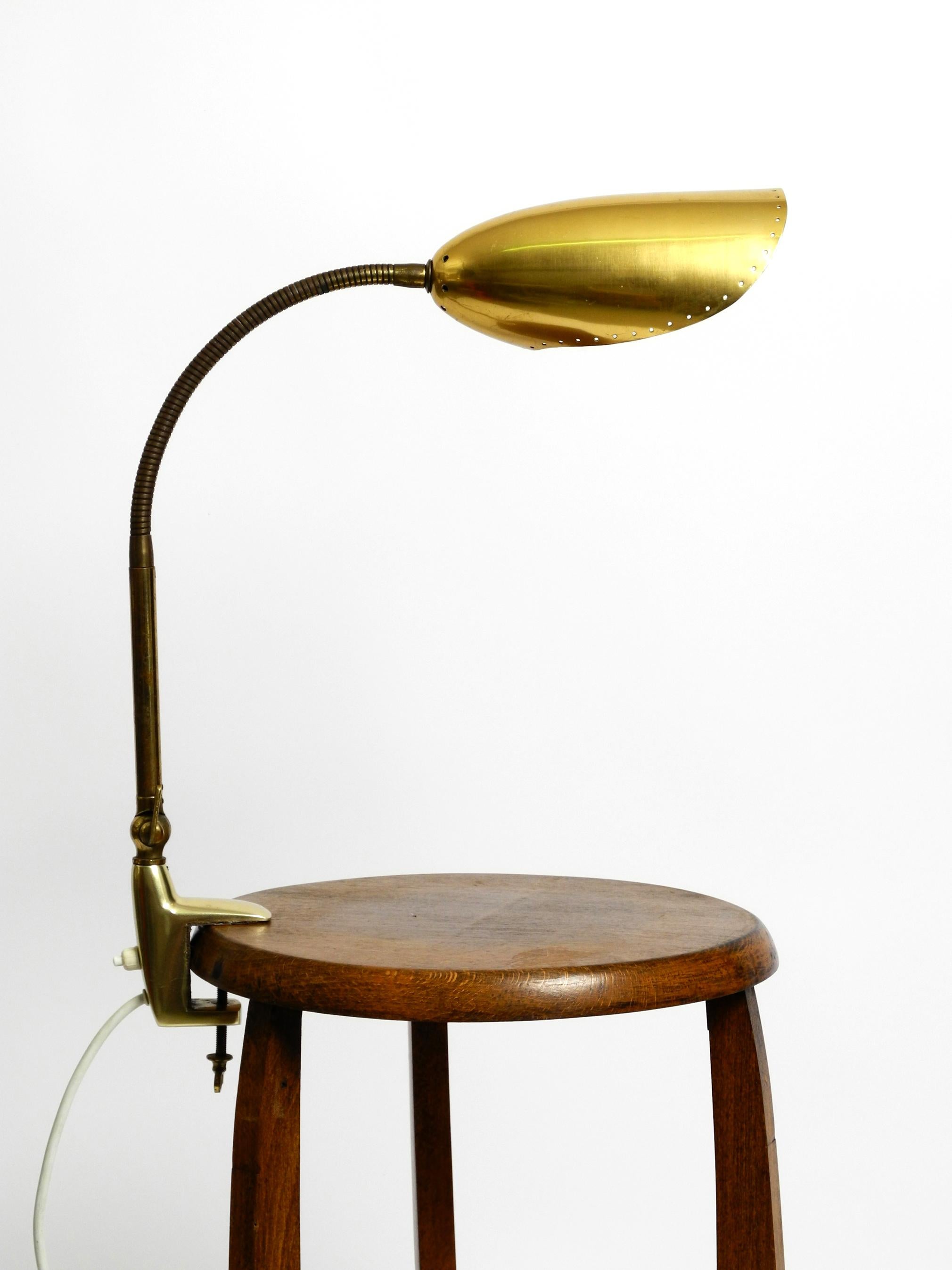 Rare Original Mid-Century Brass Gooseneck Clamp Lamp 7
