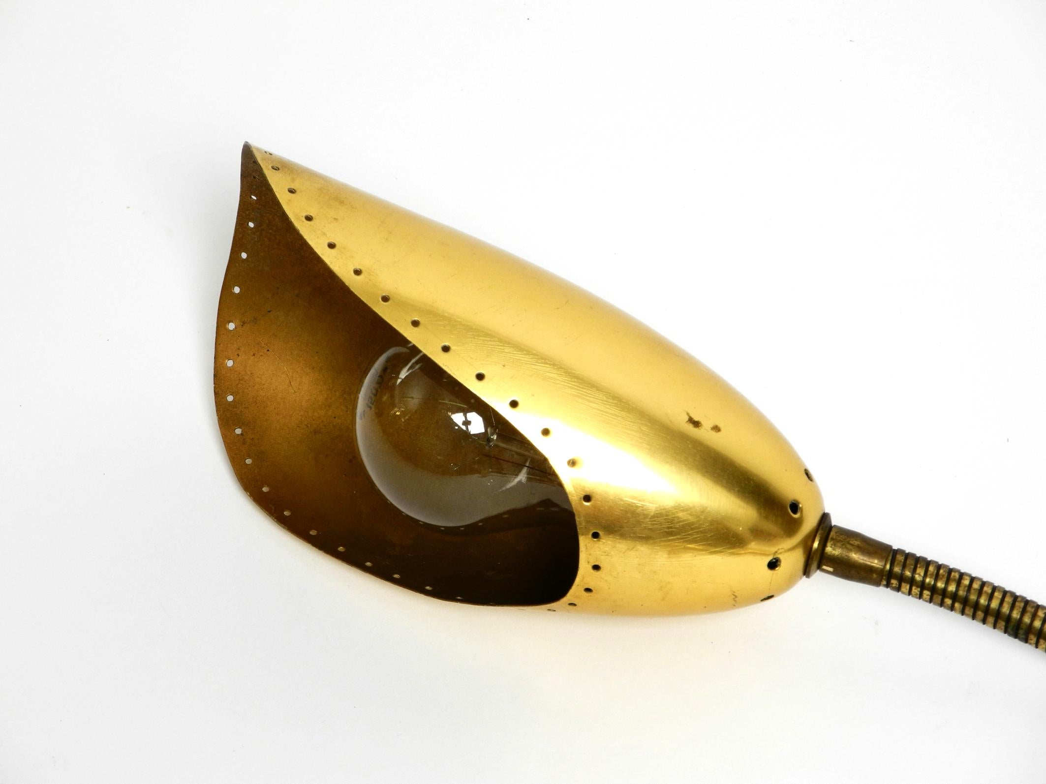 European Rare Original Mid-Century Brass Gooseneck Clamp Lamp