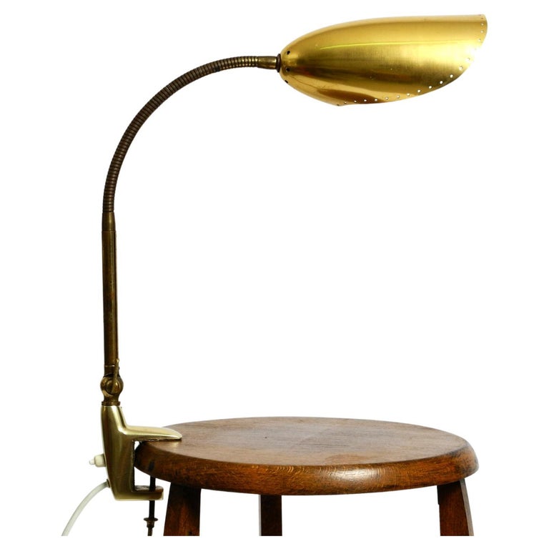 Rare Original MidCentury Brass Gooseneck Clamp Lamp For Sale at 1stDibs