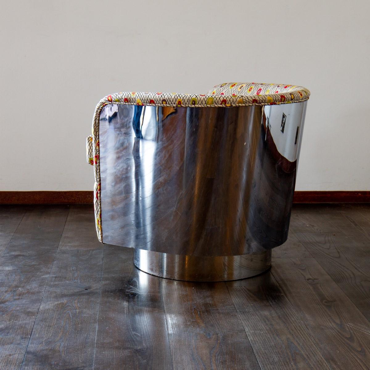 American Rare Original Milo Baughman Steel Wrapped Swivel Chair 1970s
