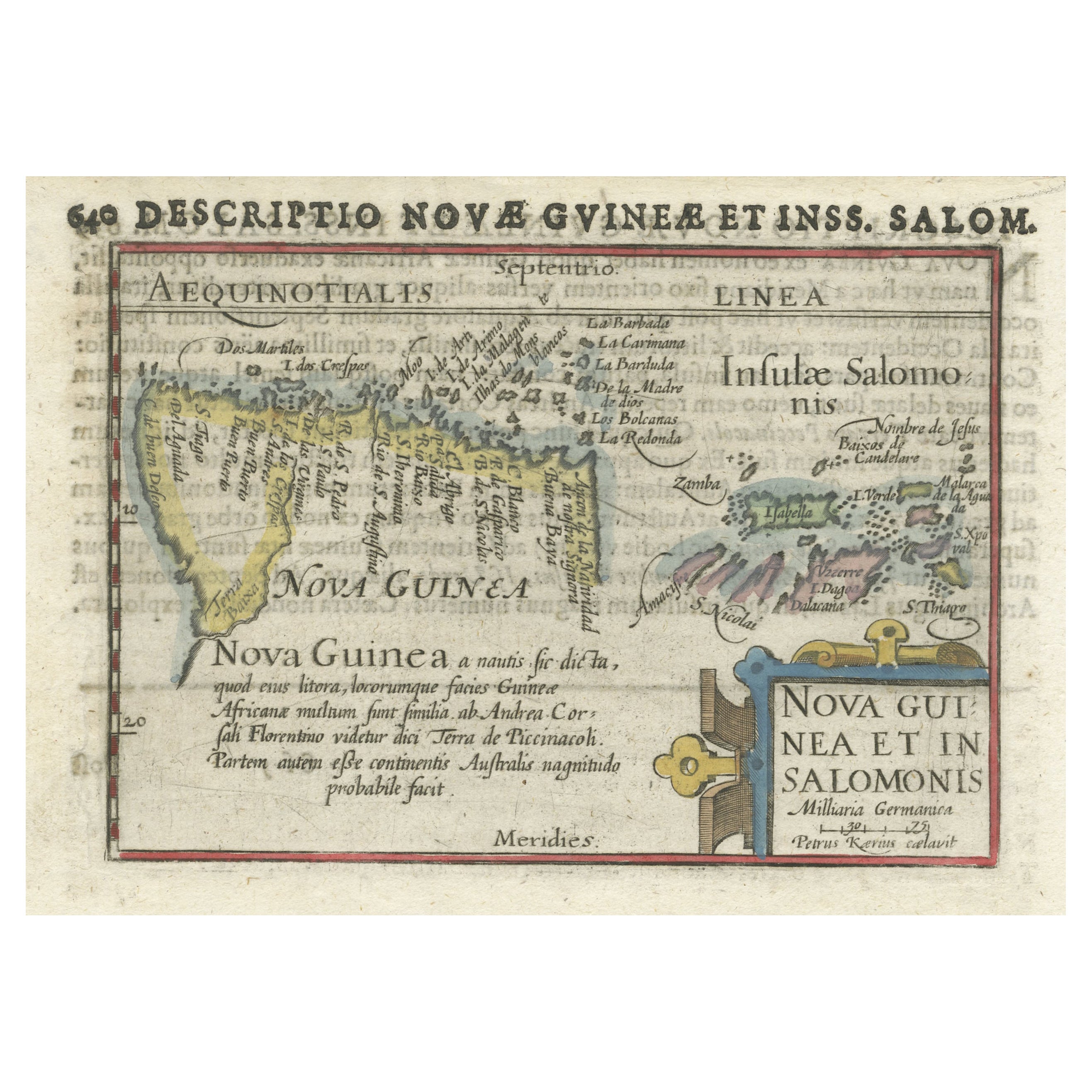Seltene seltene Original-Miniaturkarte von Papua-Neuguinea und den Salomoninseln, 1600