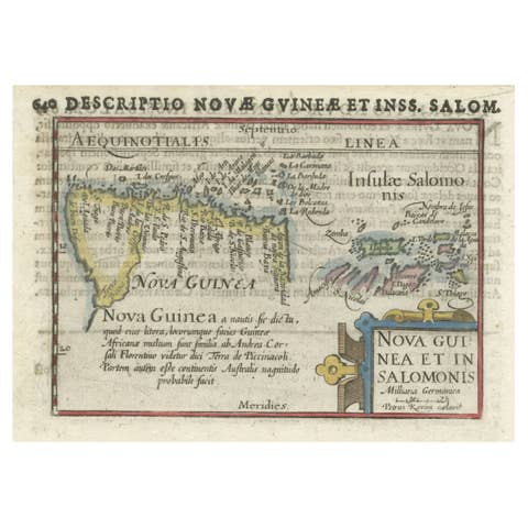 Rare Original Miniature Map of Papua New Guinea and the Salomon Islands, 1600