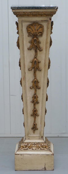 Rare Original Paint 18th Century Neoclassical Marble Topped Stand Busts Plants