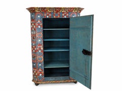 Armoire d'art populaire peinte d'époque, pièce rare — Atelier du « Maître de la tulipe enflammée »