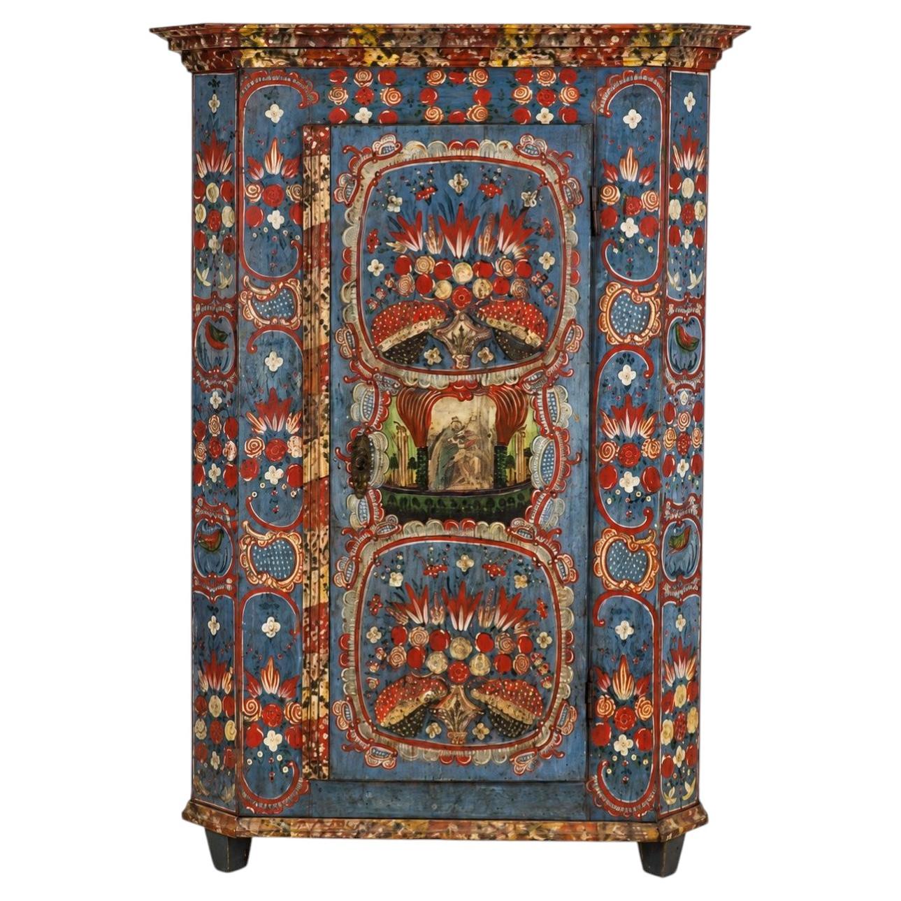 Rare Original Painted Folk Art Cabinet -- Workshop "Master of the flaming tulip"