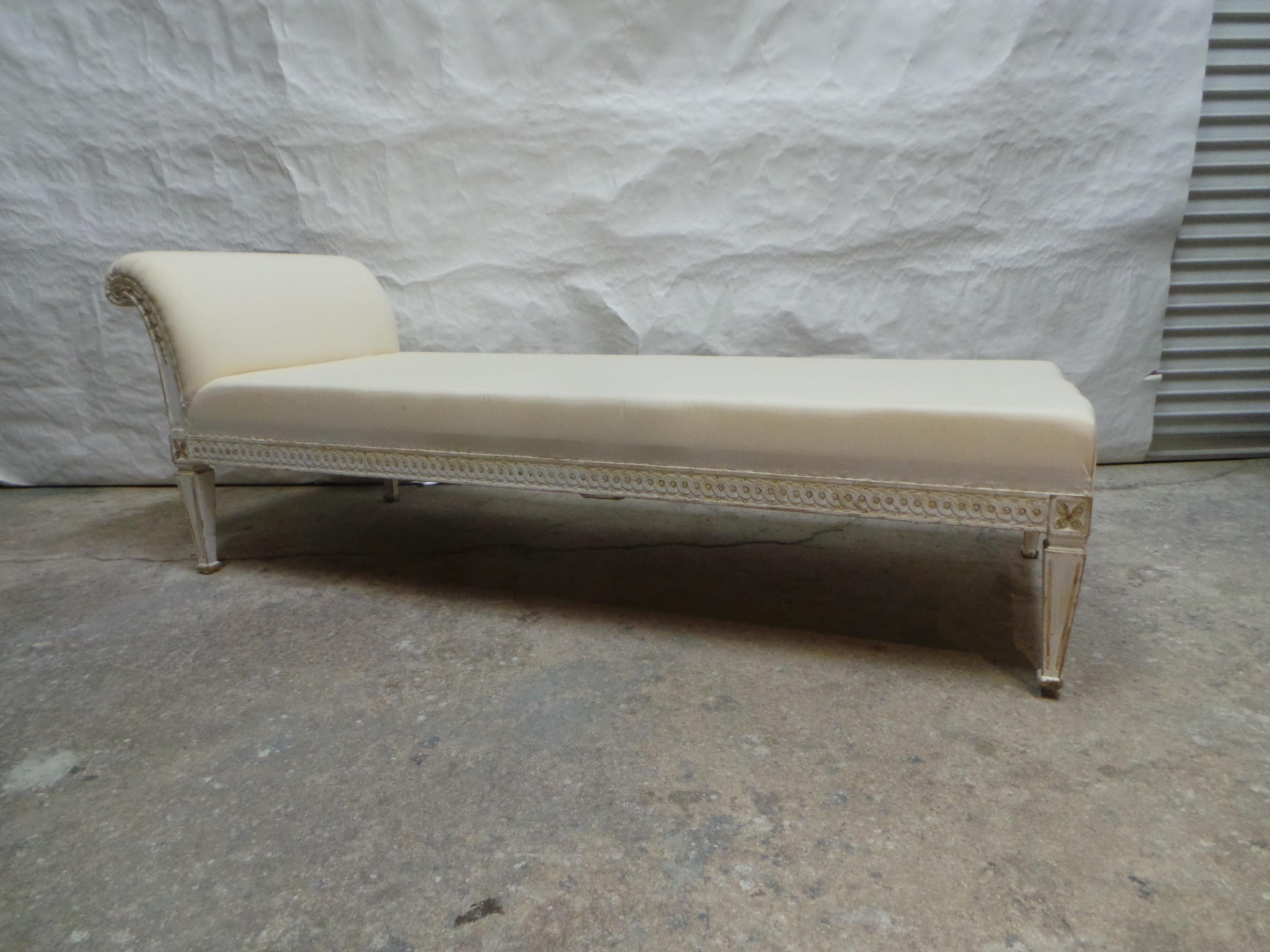 This is a Rare Original Painted Swedish Gustavian Chaise Lounge.  
the seating has been restored and covered in Muslin.