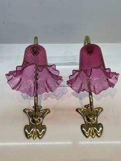 Rare Original Pair of 19th Century Cranberry Glass Art Nouveau Wall Sconces