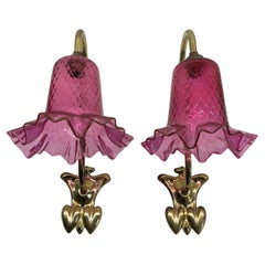 Rare Original Pair of 19th Century Cranberry Glass Art Nouveau Wall Sconces