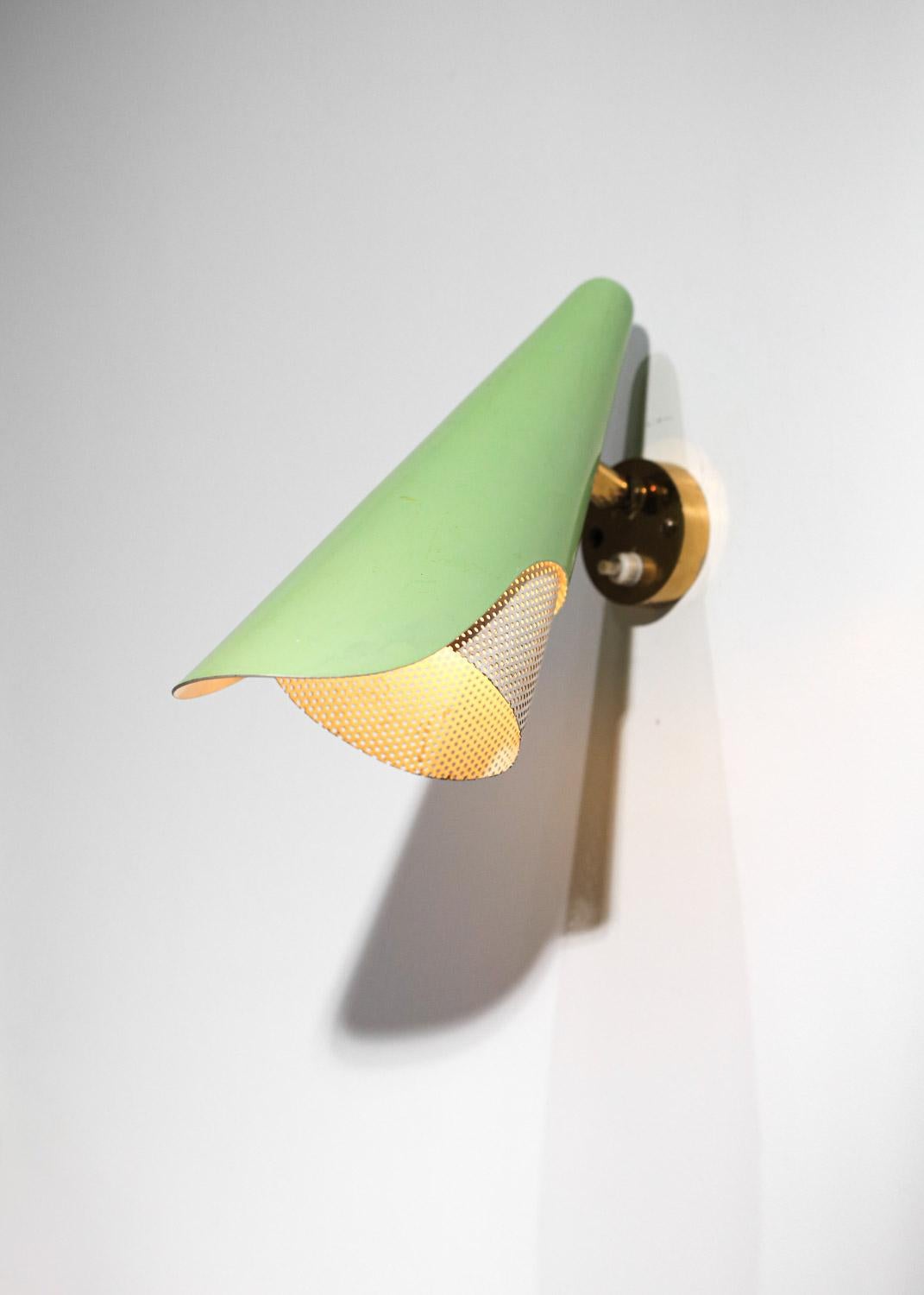 Lacquered rare original pair of italian sconces Stilux rigitulle and green cones 1950's For Sale