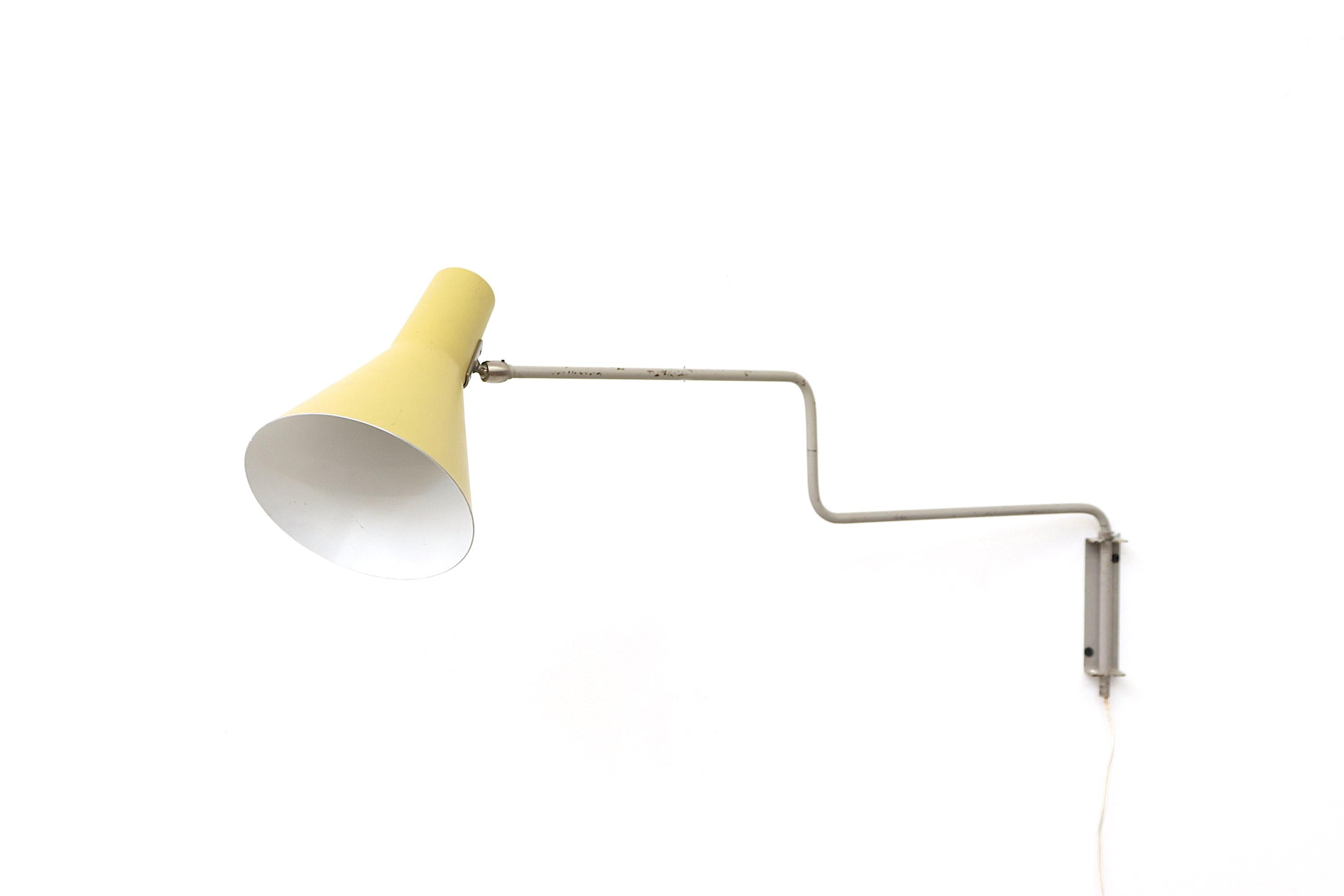 Mid-Century Modern Rare Original Pale Yellow and Grey Anvia 'Paper Clip' Wall Lamp