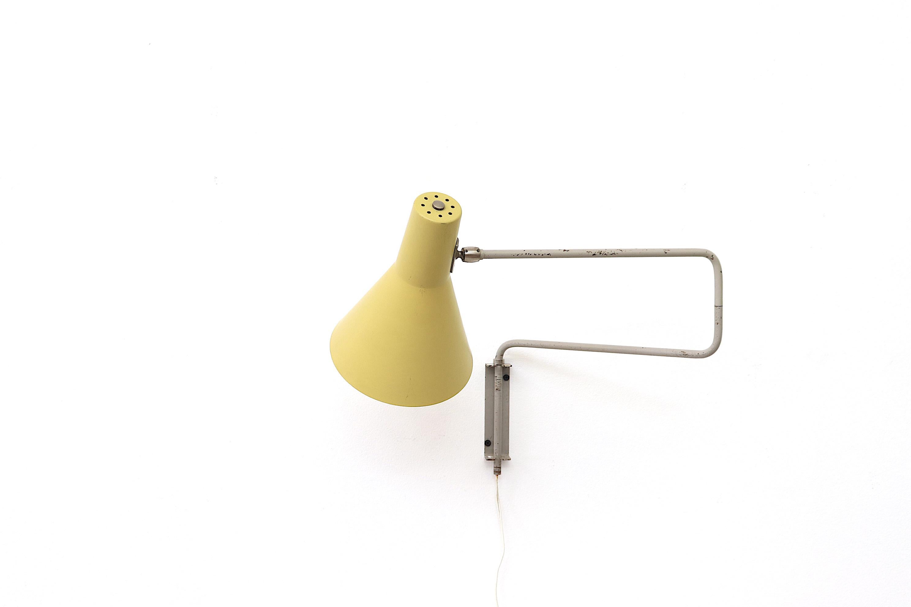Dutch Rare Original Pale Yellow and Grey Anvia 'Paper Clip' Wall Lamp
