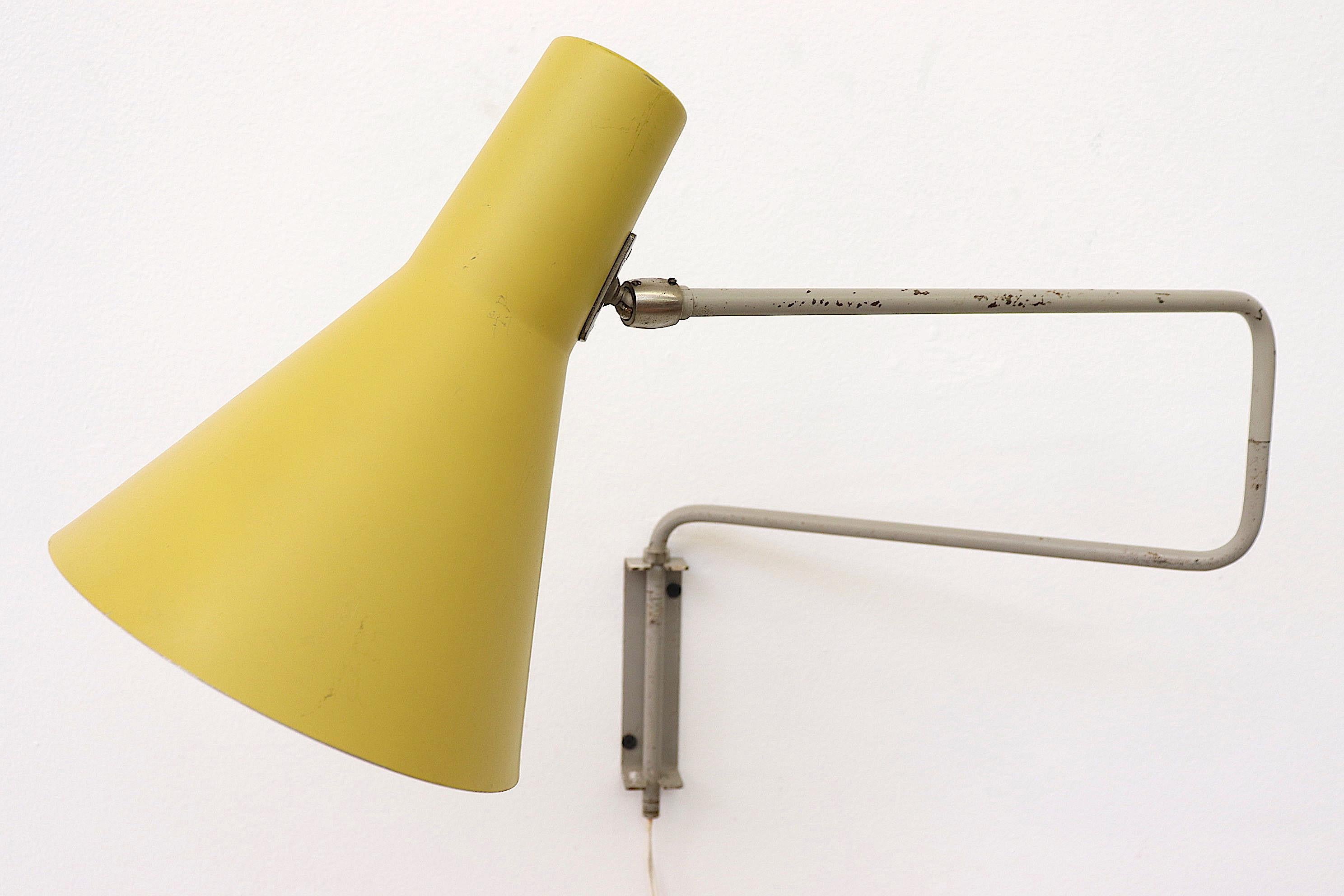 Enameled Rare Original Pale Yellow and Grey Anvia 'Paper Clip' Wall Lamp