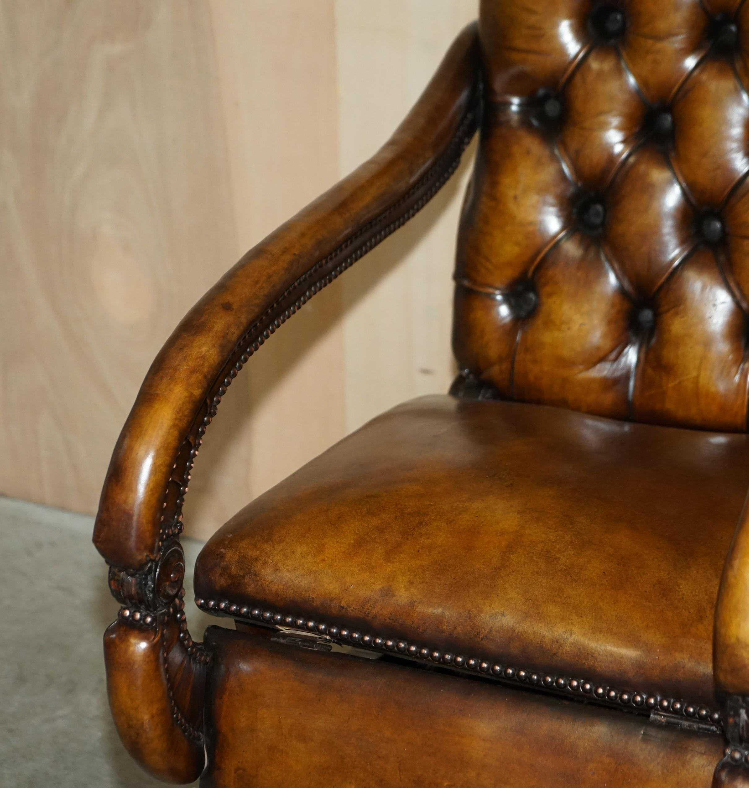 Hardwood RARE ORIGINAL REGENCY X FRAMED RECLINING BROWN LEATHER CHESTERFIELD ARMCHAiR For Sale
