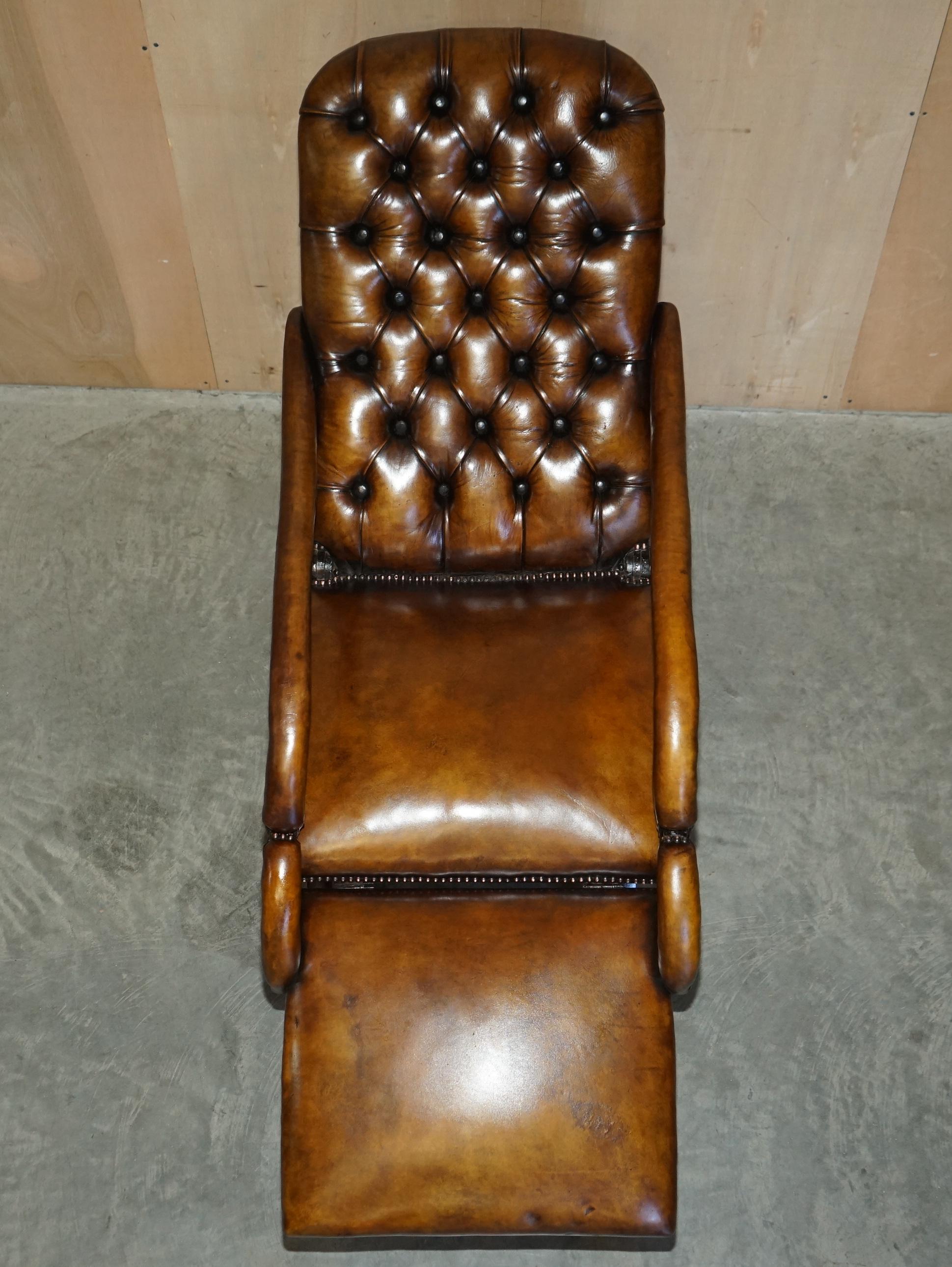 RARE ORIGINAL REGENCY X FRAMED RECLINING BROWN LEATHER CHESTERFIELD ARMCHAiR For Sale 8