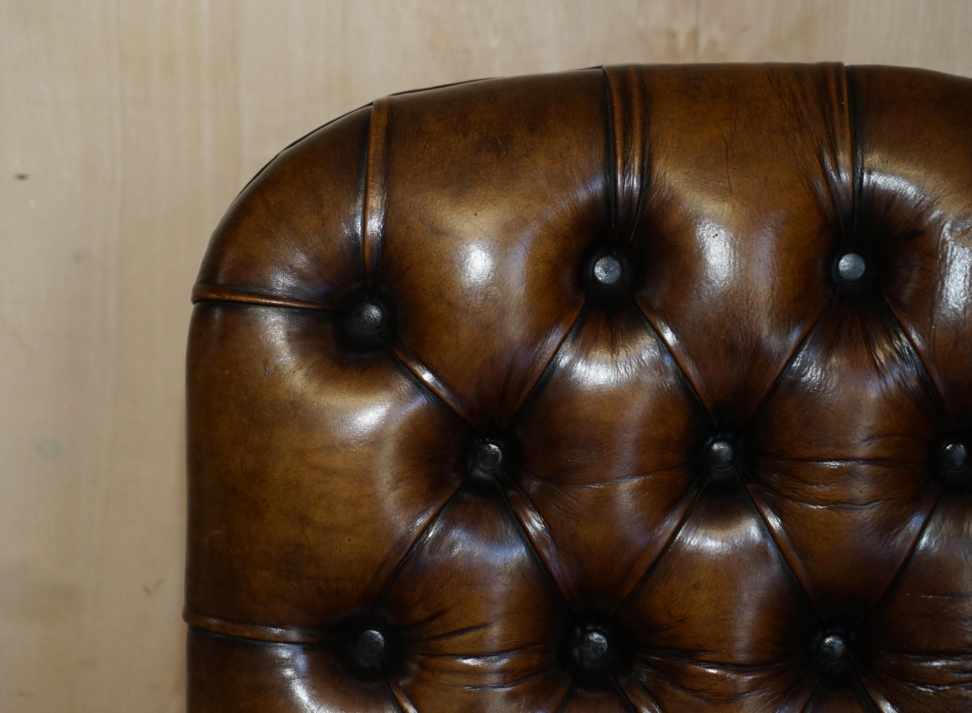 Regency RARE ORIGINAL REGENCY X FRAMED RECLINING BROWN LEATHER CHESTERFIELD ARMCHAiR For Sale