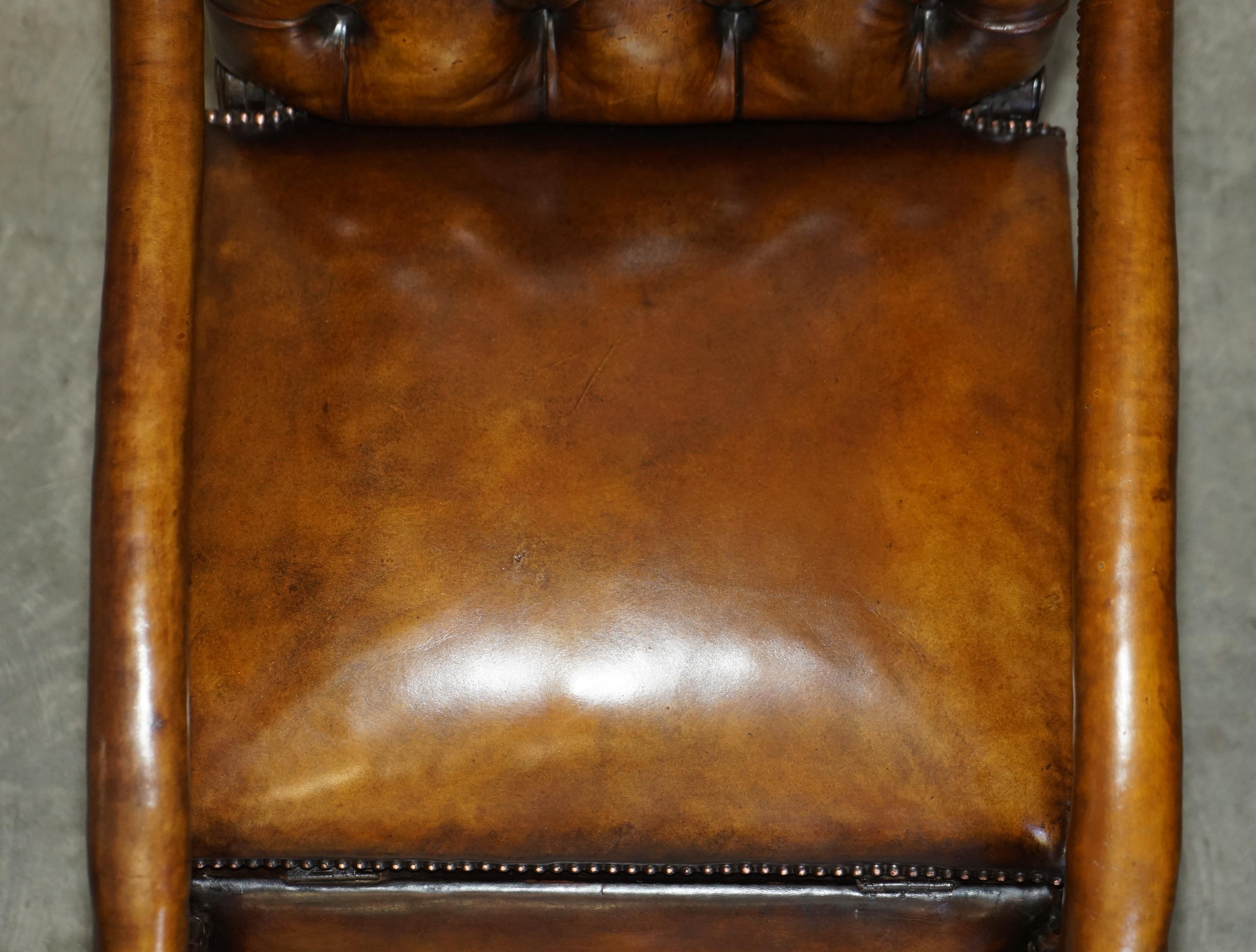 Early 19th Century RARE ORIGINAL REGENCY X FRAMED RECLINING BROWN LEATHER CHESTERFIELD ARMCHAiR For Sale