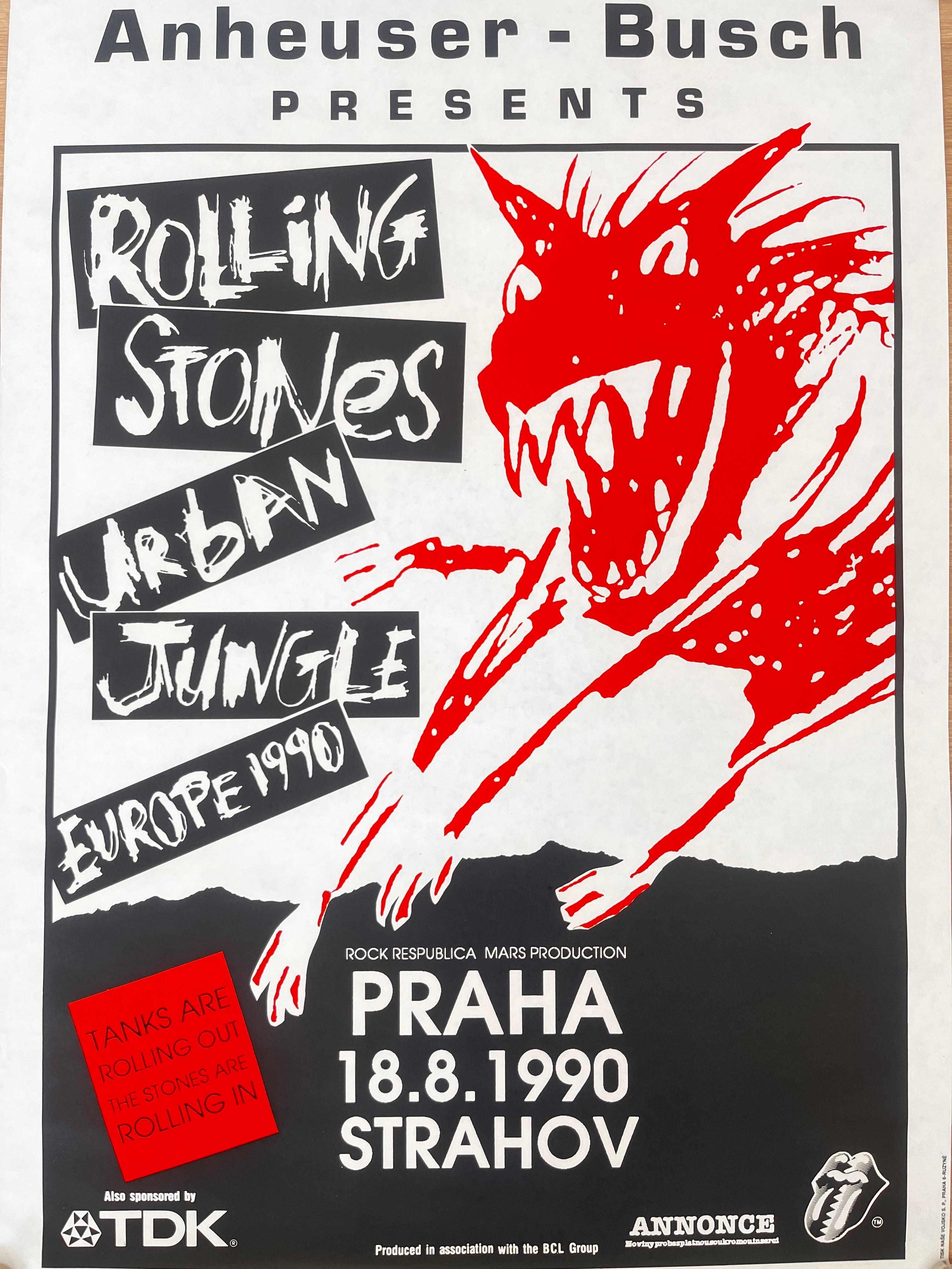 Mid-Century Modern Rare Original Rolling Stones Design Concert Poster, Prague / 1990 For Sale