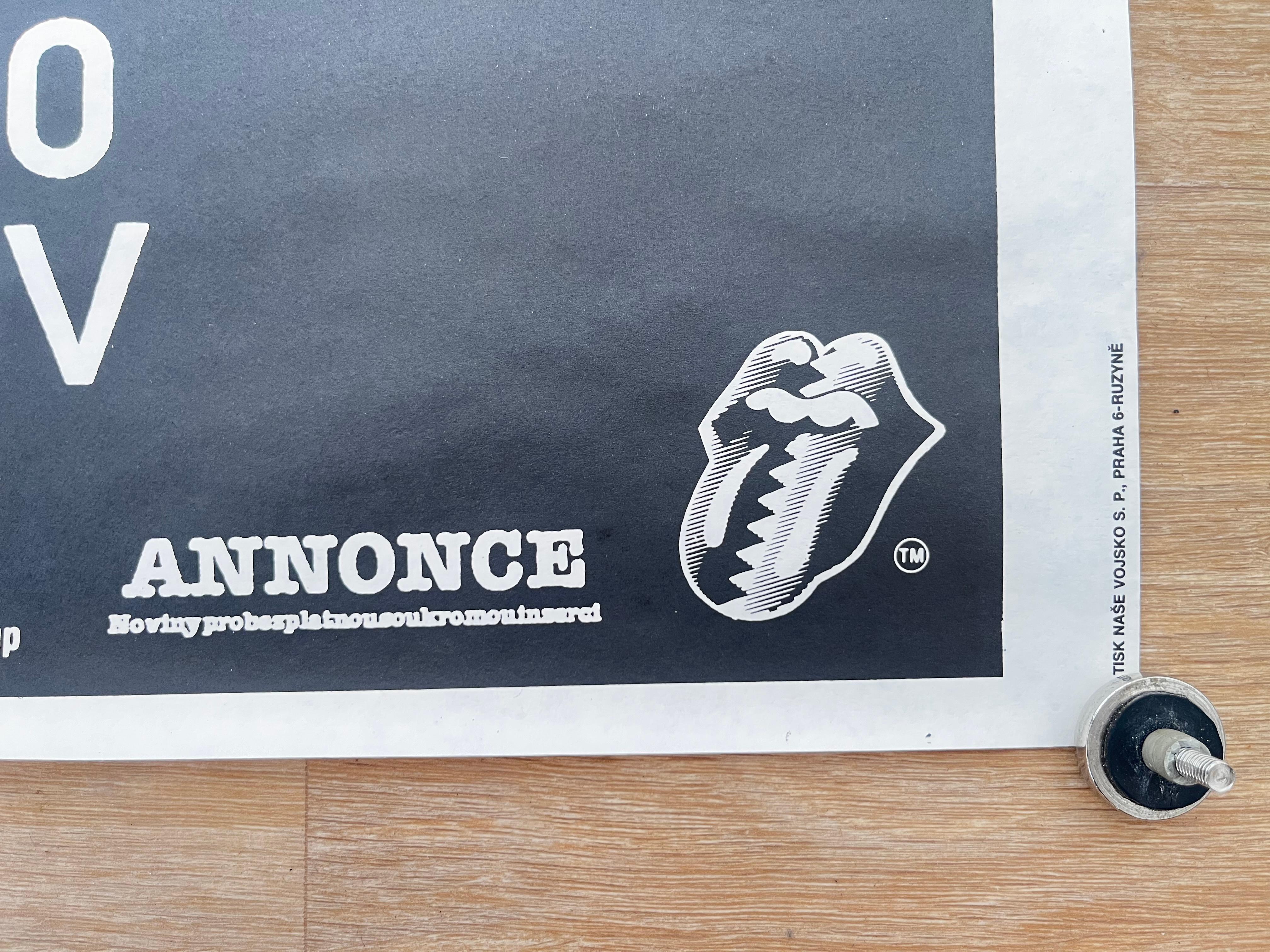 Czech Rare Original Rolling Stones Design Concert Poster, Prague / 1990 For Sale