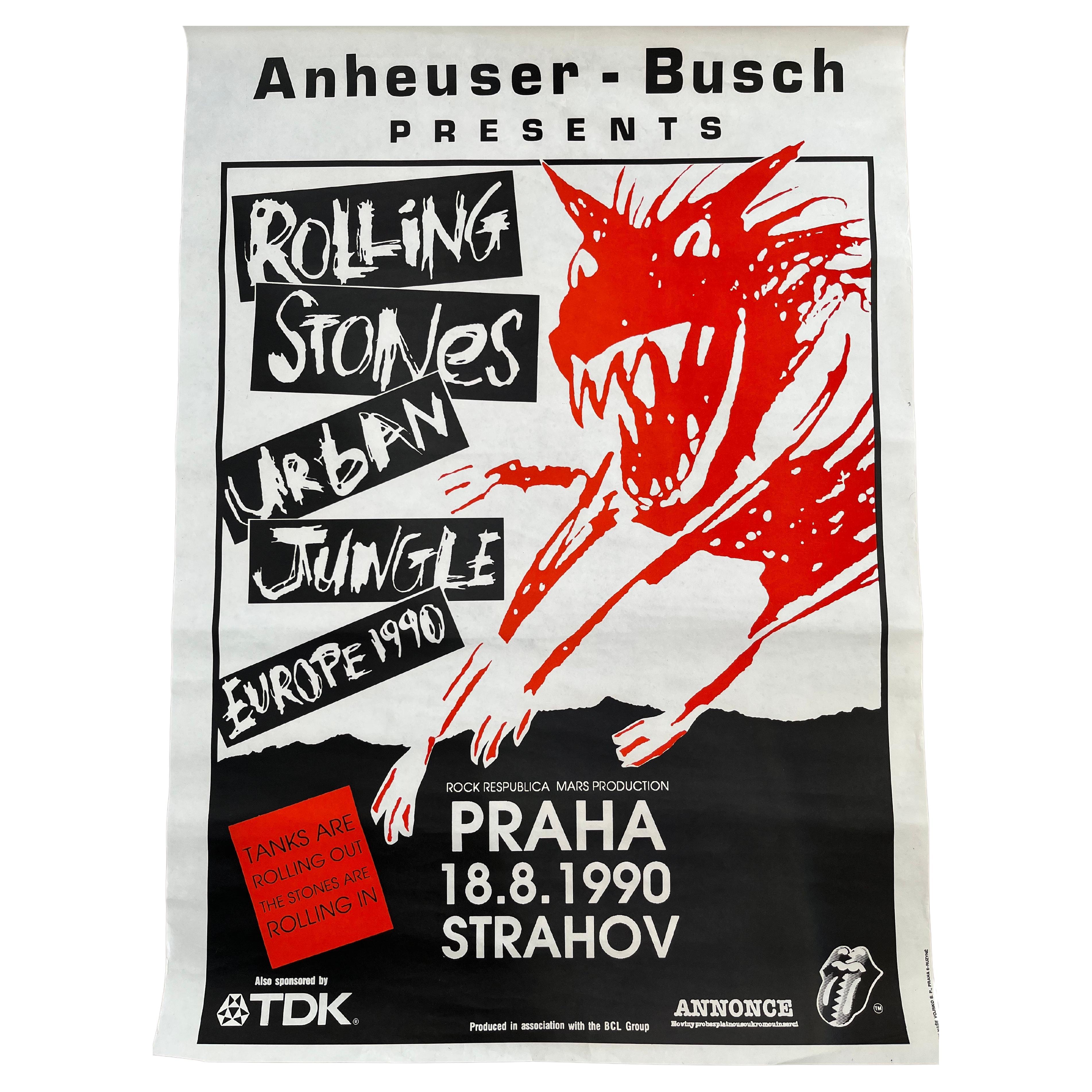 Rare affiche originale de concert design des Rolling Stones, Prague / 1990