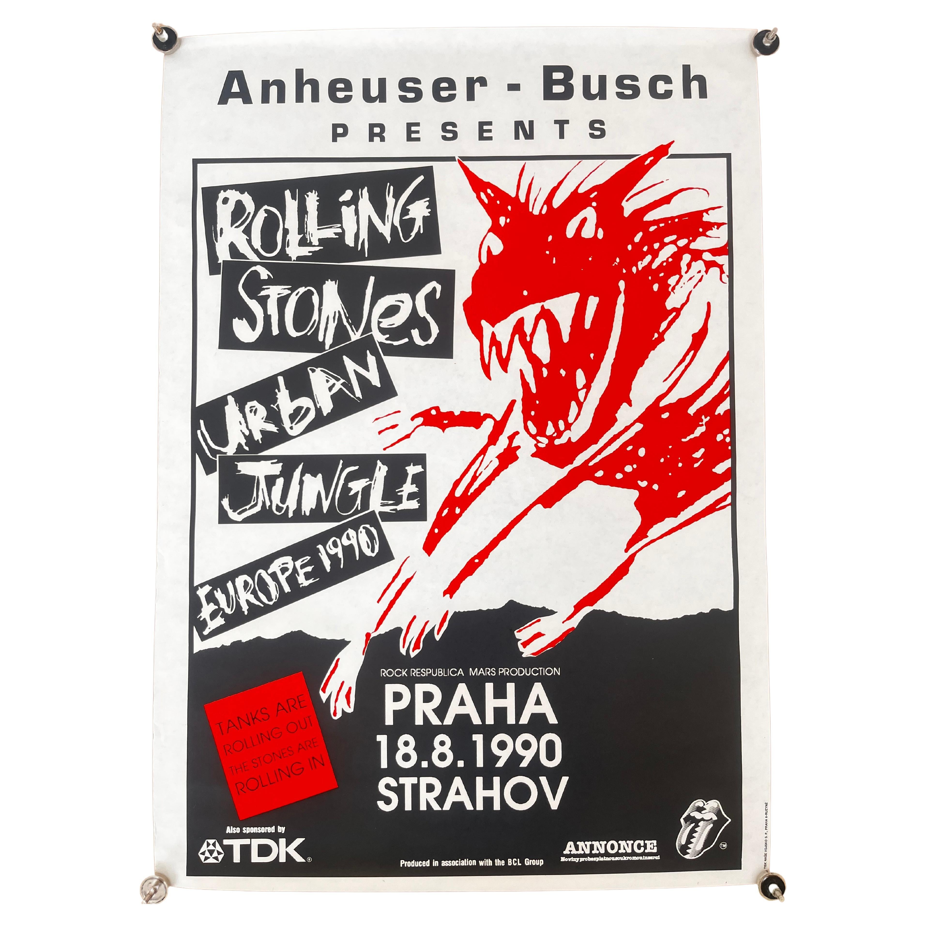Seltenes Original Rolling Stones Design-Konzertplakat, Prag / 1990