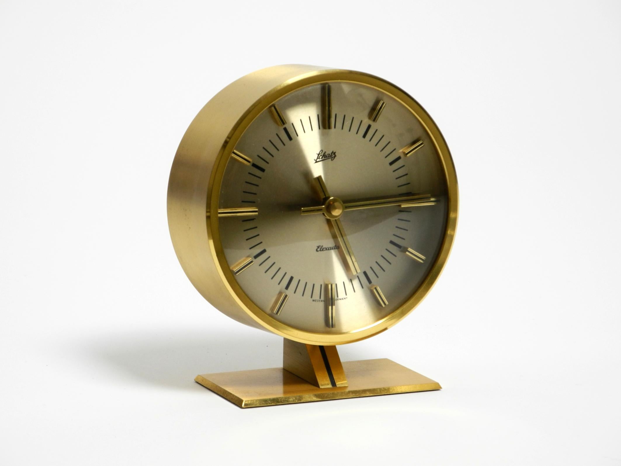 Rare original round 1960s brass table clock by Schatz Germany For Sale