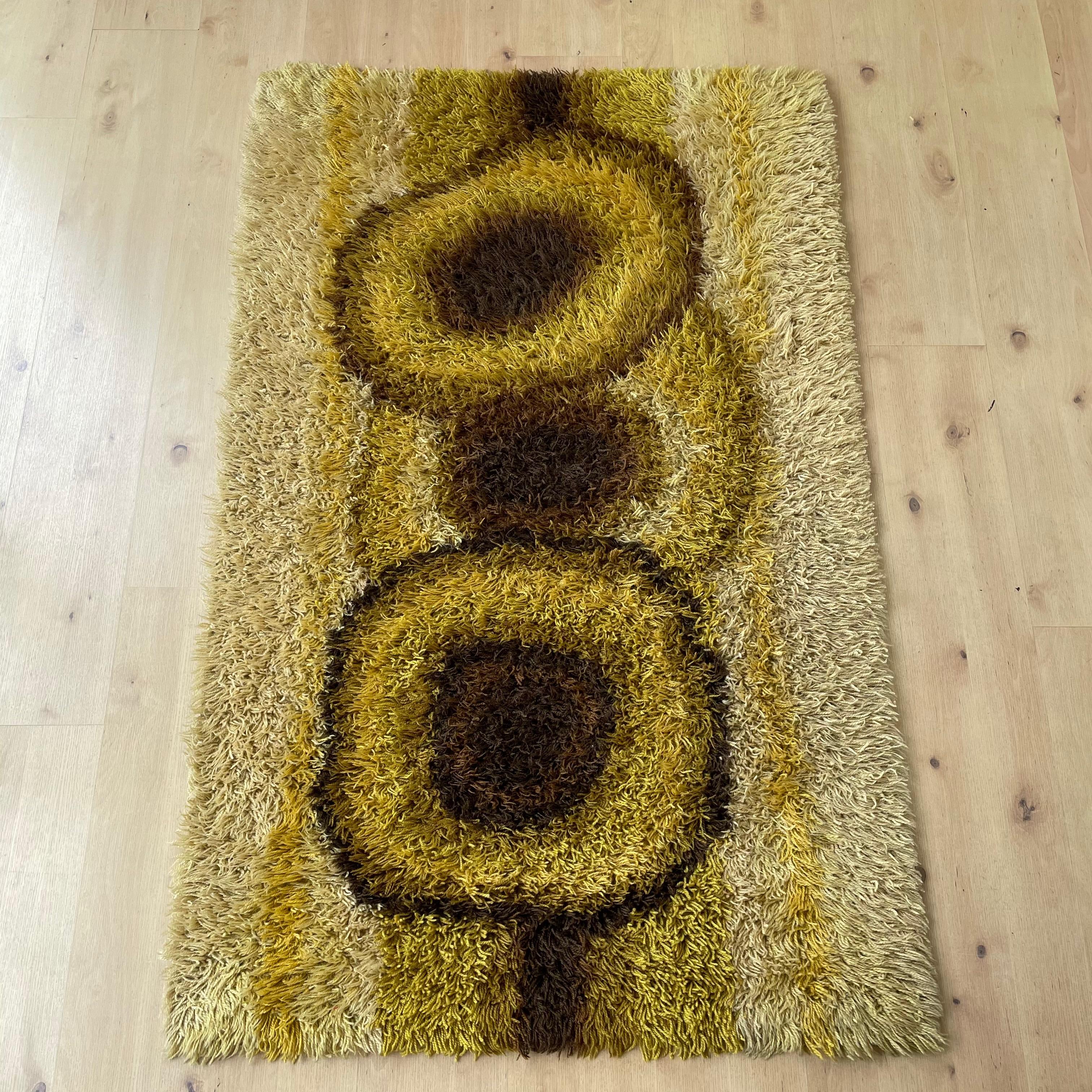 Mid-Century Modern Rare Original Scandinavian High Pile Orange Rya Rug by Ege Rya Deluxe, 1960s