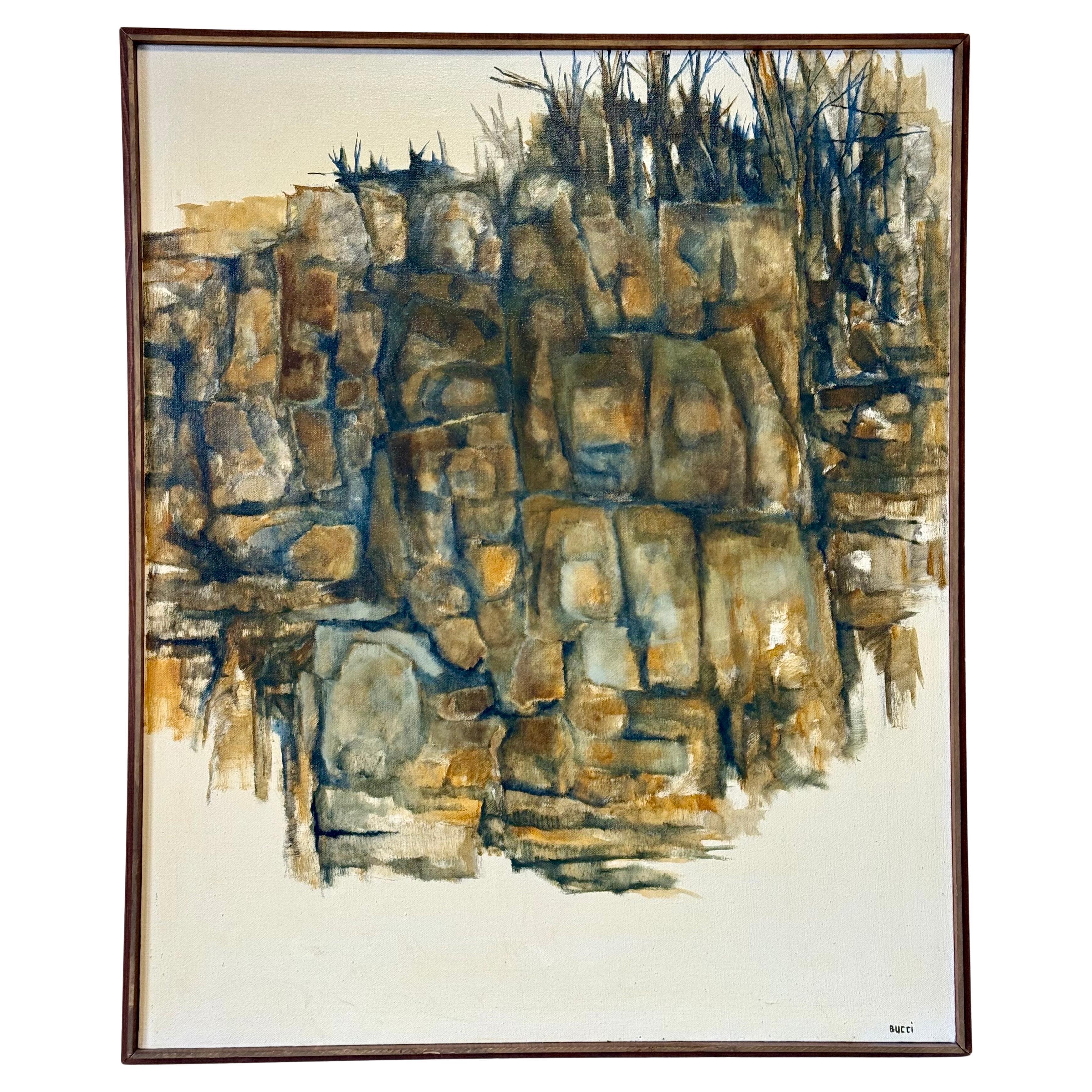 Grande peinture originale signée Bucci Iconique des années 1960, abstrait du milieu du siècle dernier en vente
