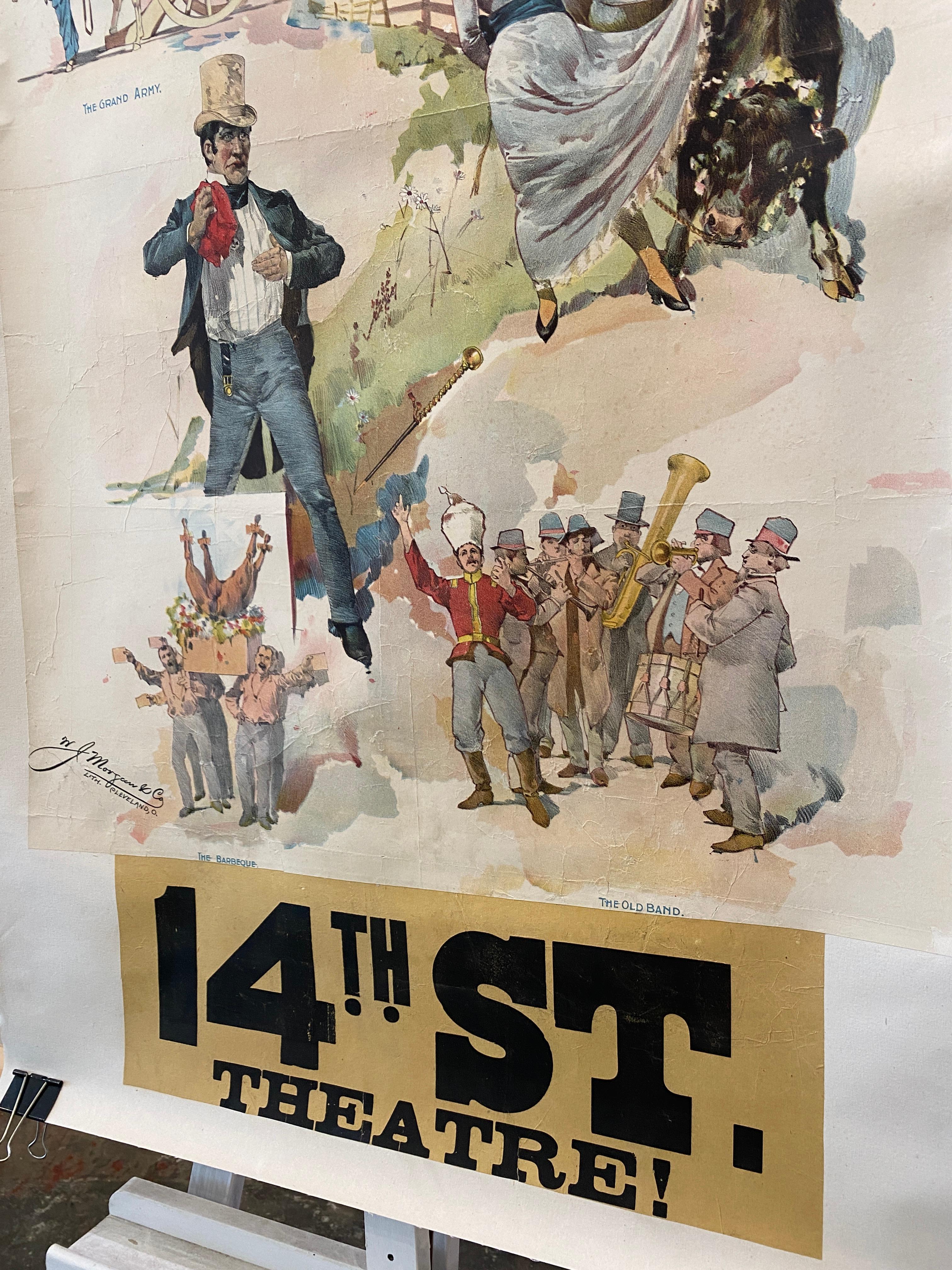 Art Nouveau Rare Original Theatre Poster, 'Blue Jeans' c. 1890 by Play-write Joseph Arthur For Sale