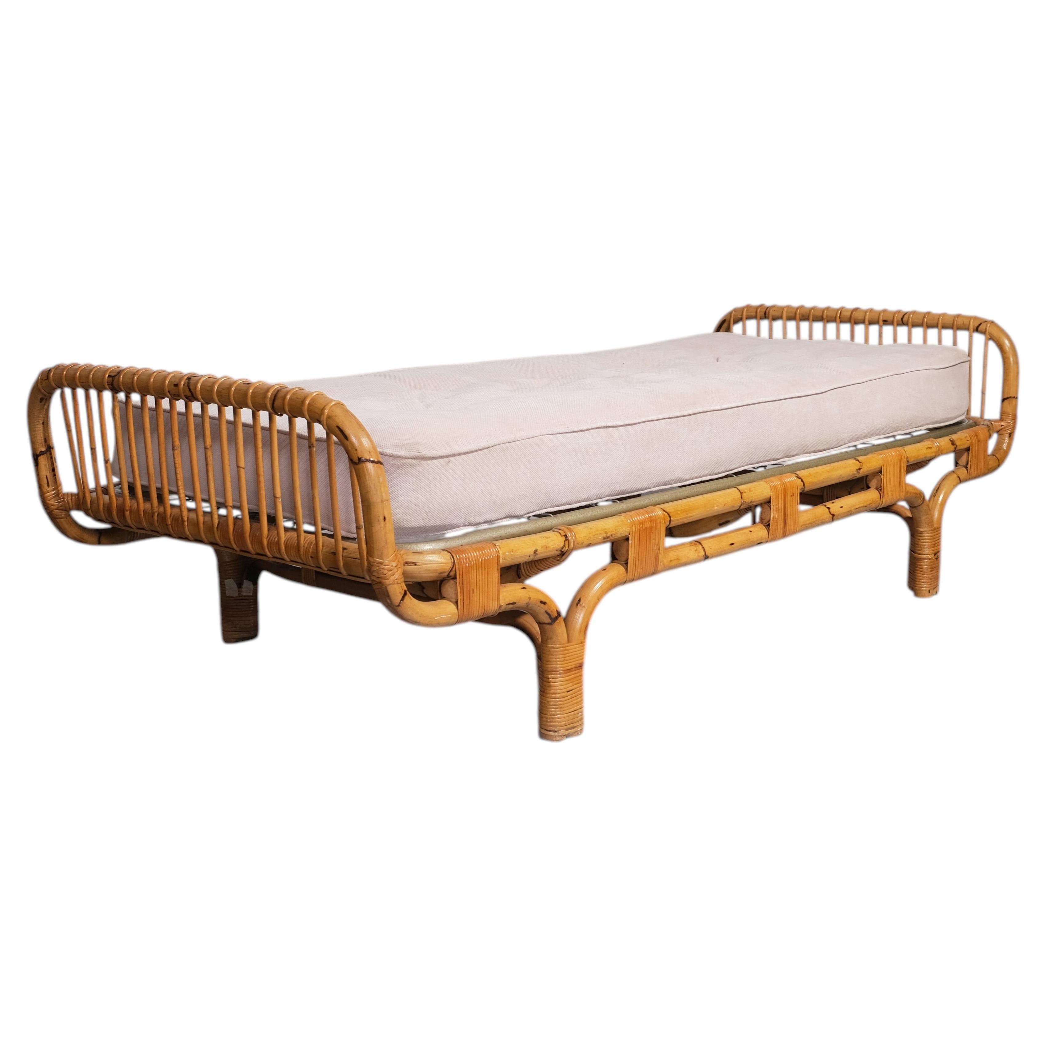 Rare original Tito Agnoli Bamboo and Rattan Bed, Italy, c.1960s