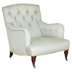 RARE ORIGINAL ViCTORIAN HOWARD & SONS BRIDGEWATER ARMCHAIR PERIOD UPHOLSTERY