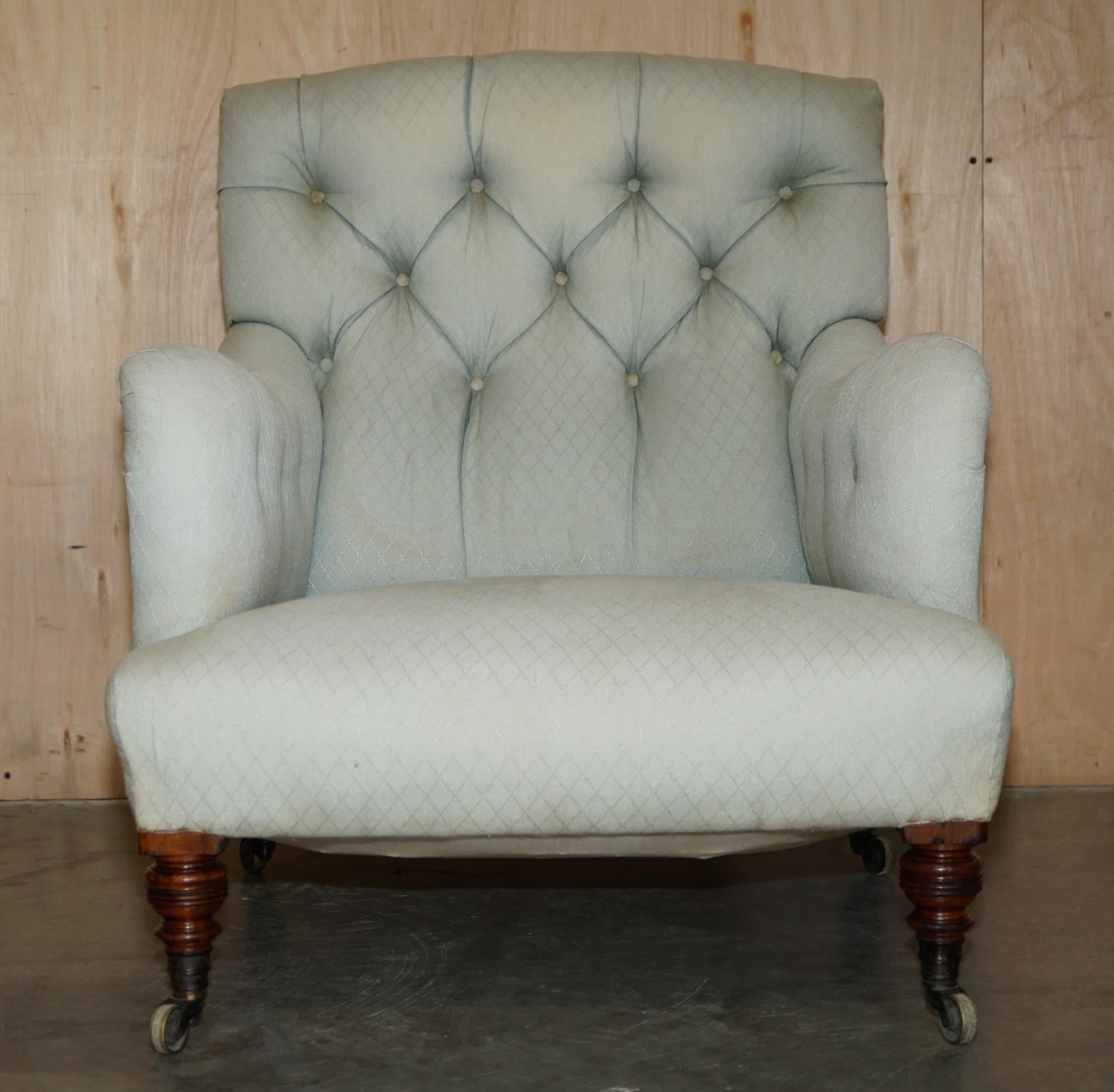 19th Century RARE ORIGINAL ViCTORIAN HOWARD & SONS BRIDGEWATER ARMCHAIR PERIOD UPHOLSTERY For Sale