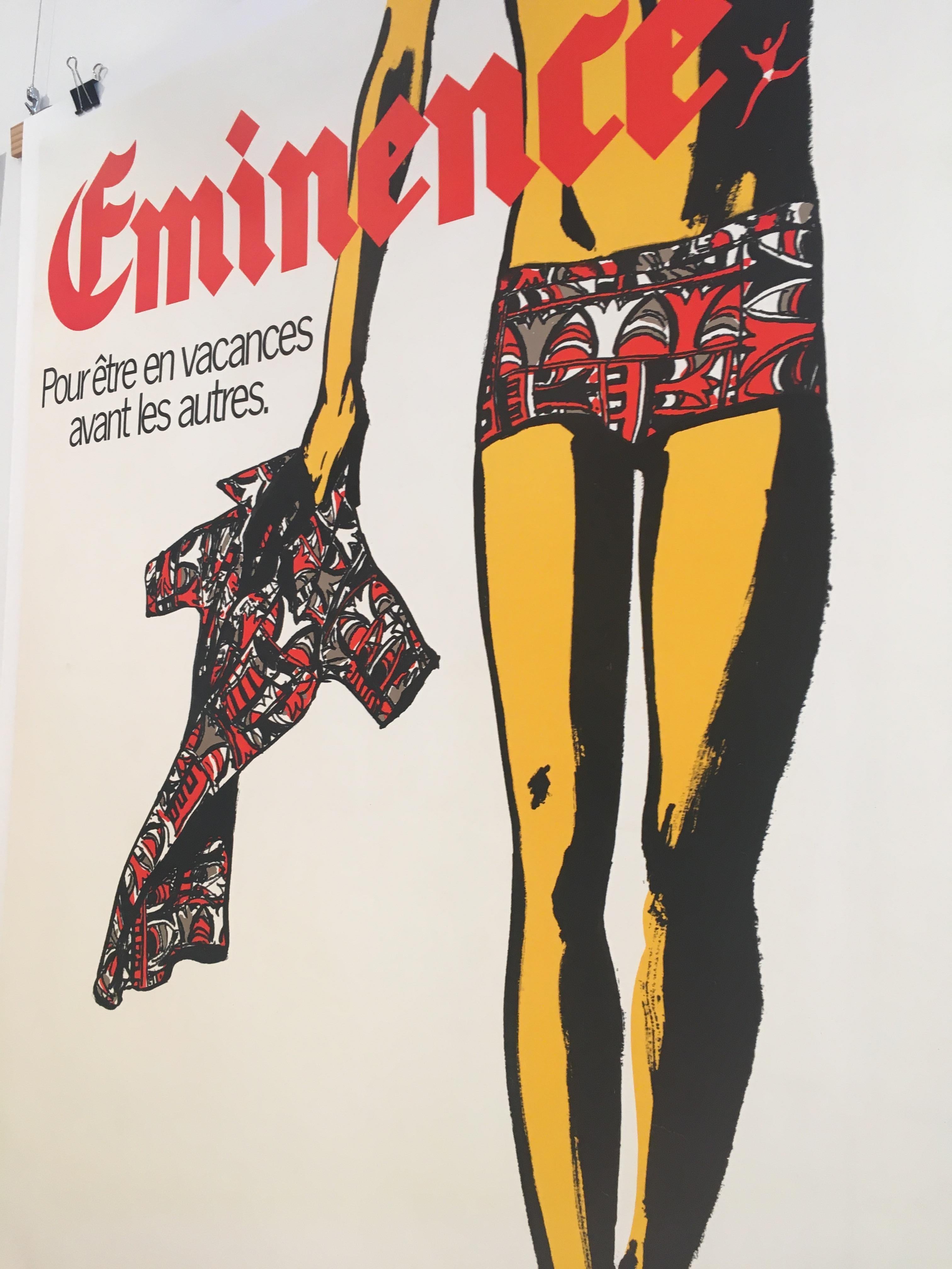 Mid-Century Modern Rare Original Vintage Advertising Poster, 'Eminence' by Rene Gruau, Circa 1975