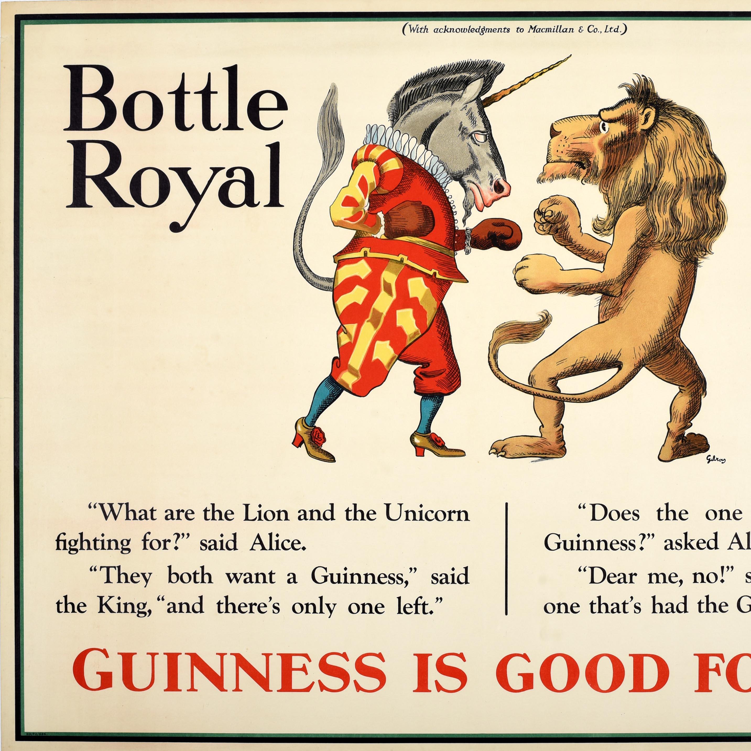 British Rare Original Vintage Advertising Poster Guinness Bottle Royal John Gilroy For Sale
