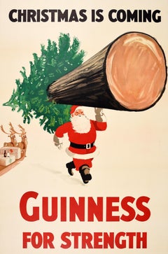 Rare Original Vintage Advertising Poster Guinness For Strength Christmas Gilroy