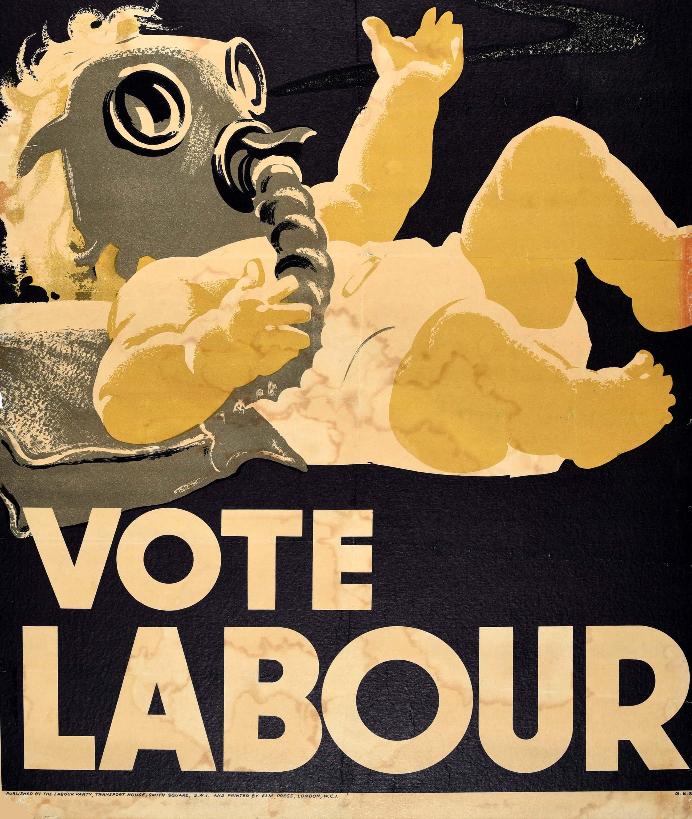 Rare Original Vintage General Election Poster Stop War Vote Labour WWII Politics In Fair Condition For Sale In London, GB