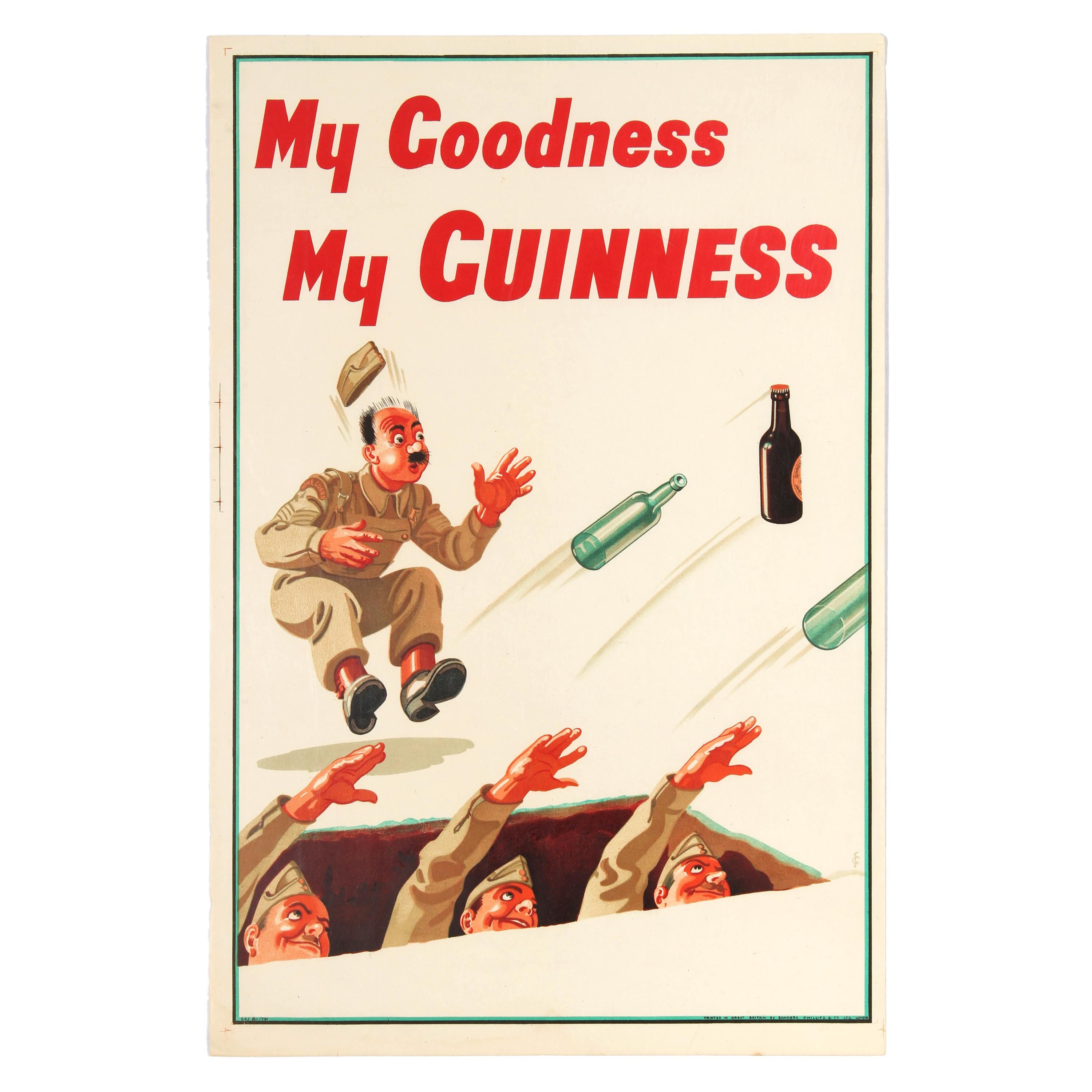 Rare Original Vintage My Goodness My Guinness Poster by John Gilroy WWII Trench