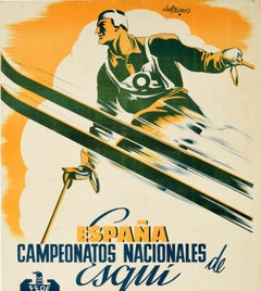 Rare Original Vintage Ski Sport Poster La Molina Ski Championships Spain