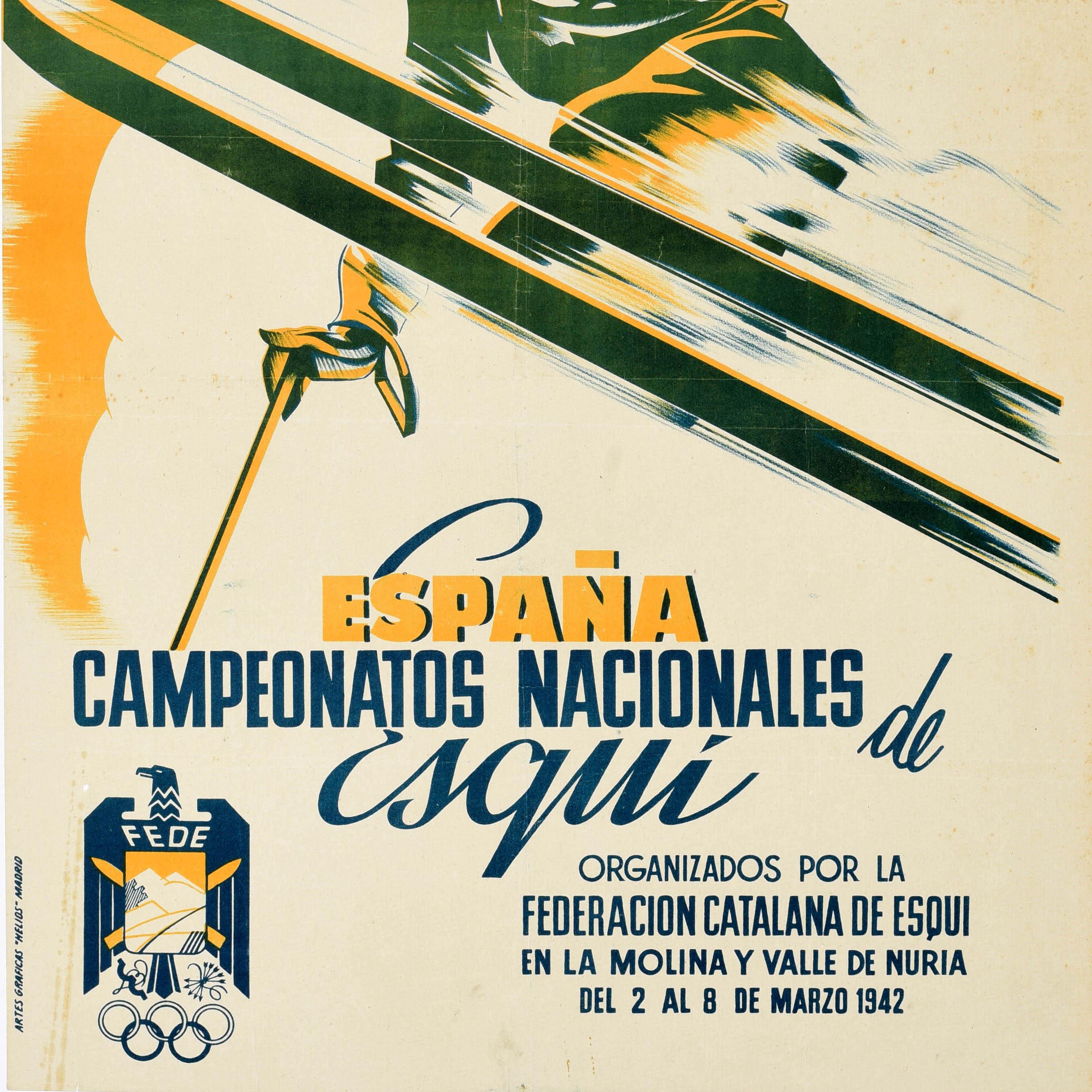 Espagnol Rare affiche originale de sport de ski des championnats de La Molina, Espagne en vente