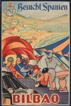 Rare Original Vintage Travel Poster Bilbao Visit Spain Antonio De Guezala PNT