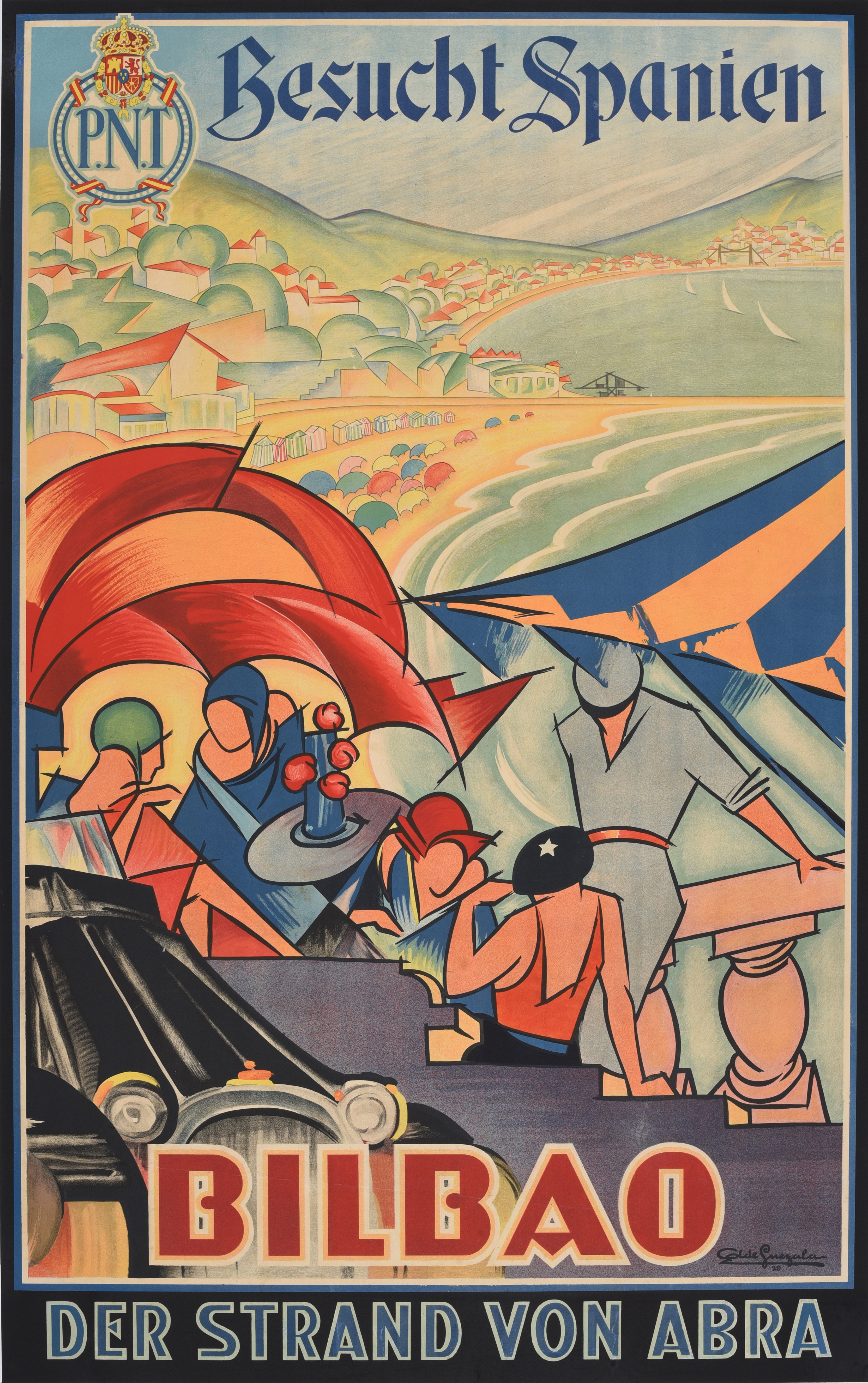 Rare Original Vintage Travel Poster Bilbao Visit Spain Antonio De Guezala PNT