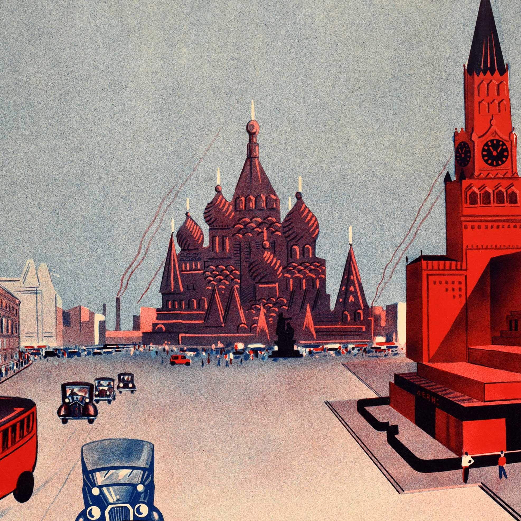 Raro Original Vintage URSS Cartel de Viaje Intourist Visita Unión Soviética Art Decó Sueco en venta