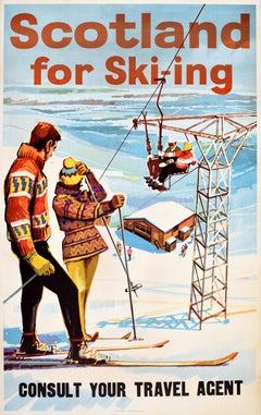 Rare Original Vintage Winter Ski Poster Scotland For Skiing Scottish Highlands
