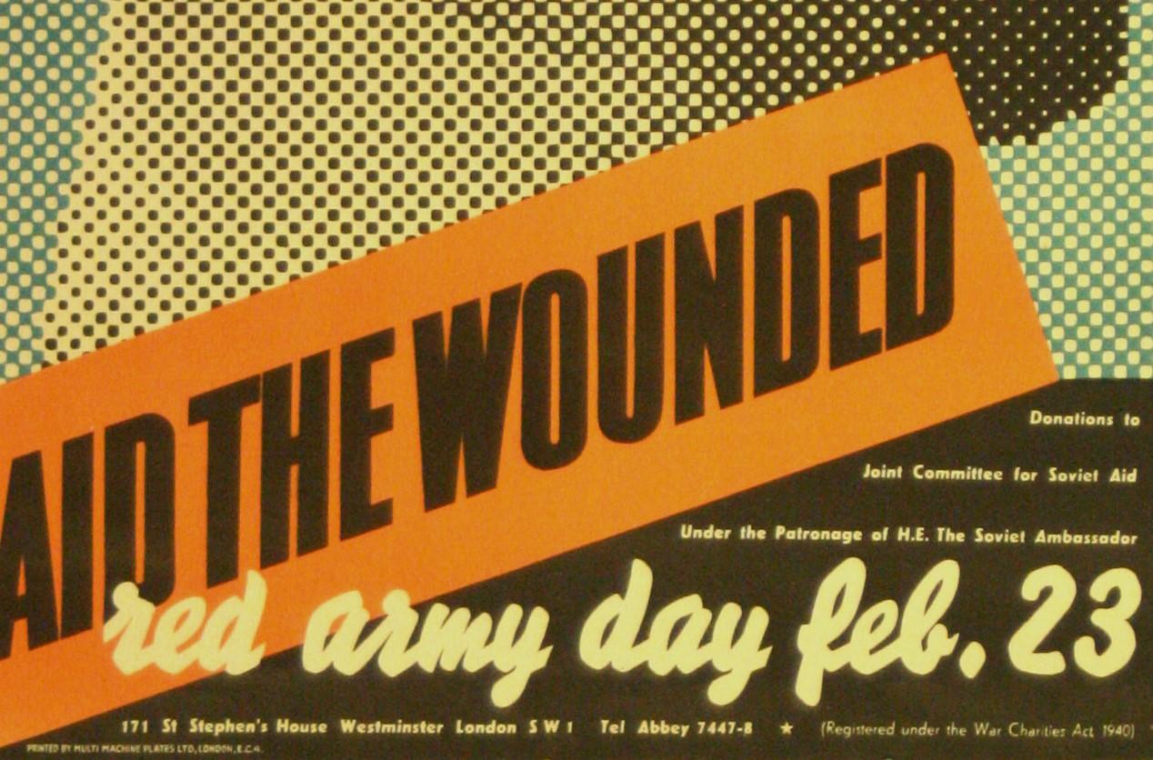 British Rare Original Vintage WWII Poster by Henrion Aid The Wounded Soviet Red Army Day