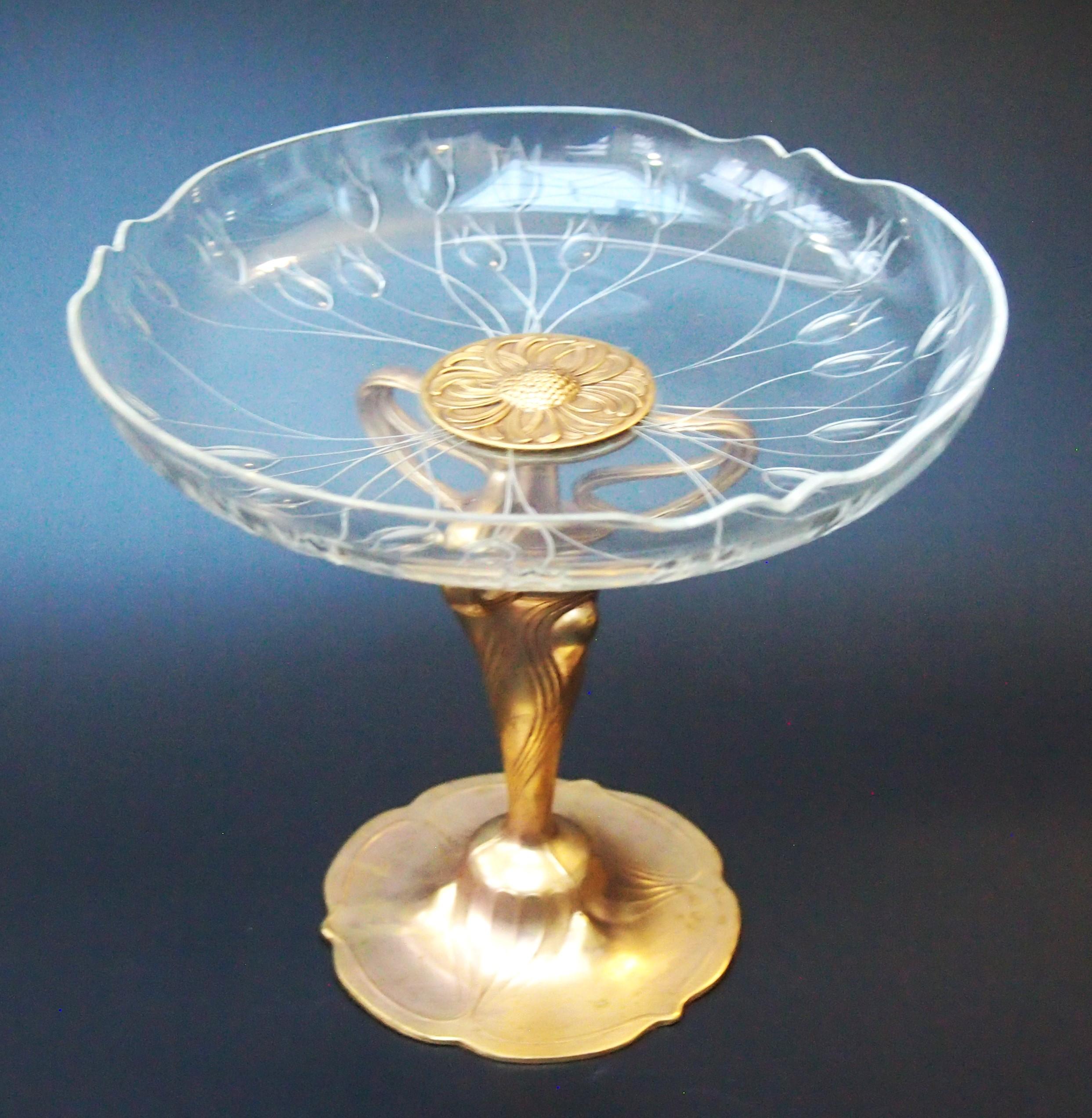Seltene Orivit Jugendstil signiert Metall und geschliffenem Glas Tazza c1900 im Angebot 4