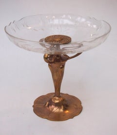 Rare Orivit Art Nouveau Signed Metal and Cut Glass Tazza c1900