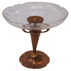 Rara Tazza Orivit Art Nouveau firmada en metal y cristal tallado c1900